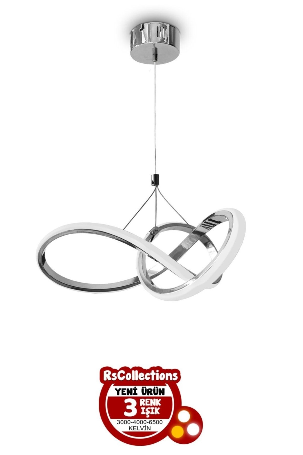 Düz 3 Renk Kardelen Model Beyaz- Sarı- Gün Işığı Modern Sarkıt Led Avize - krom 3 renk