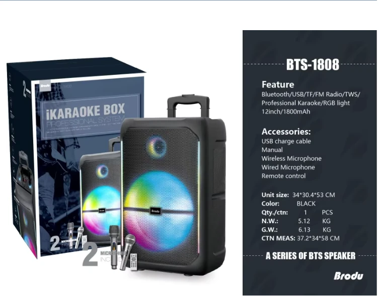Brodu BTS-1808 Karaoke BOX BTS 1808 FREE USB AND WIRELESS MIC