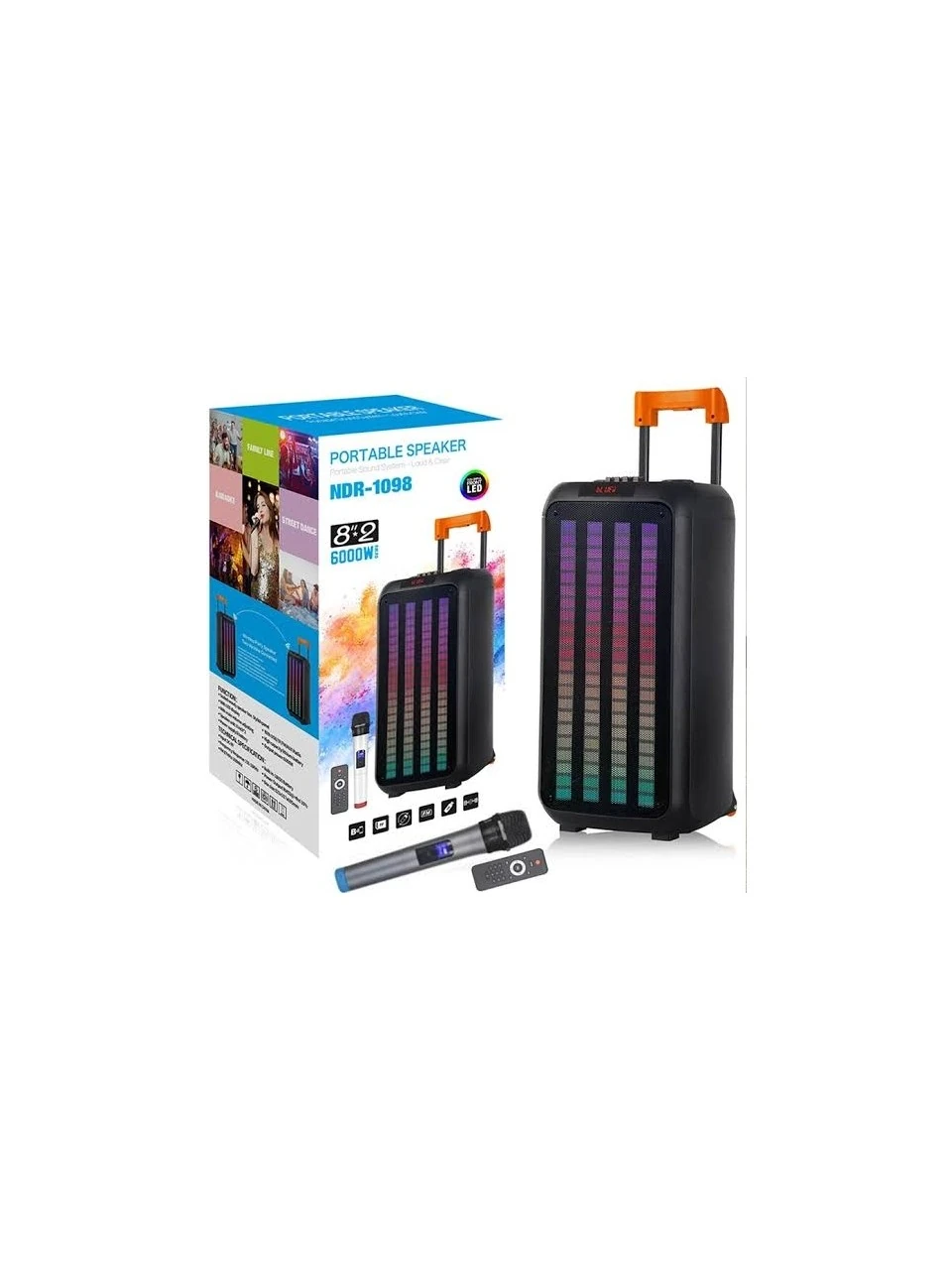 NDR-1098 Taşınabilir Büyük Boy Rgb Bluetooth Mikrofonlu Parti Hoparlör