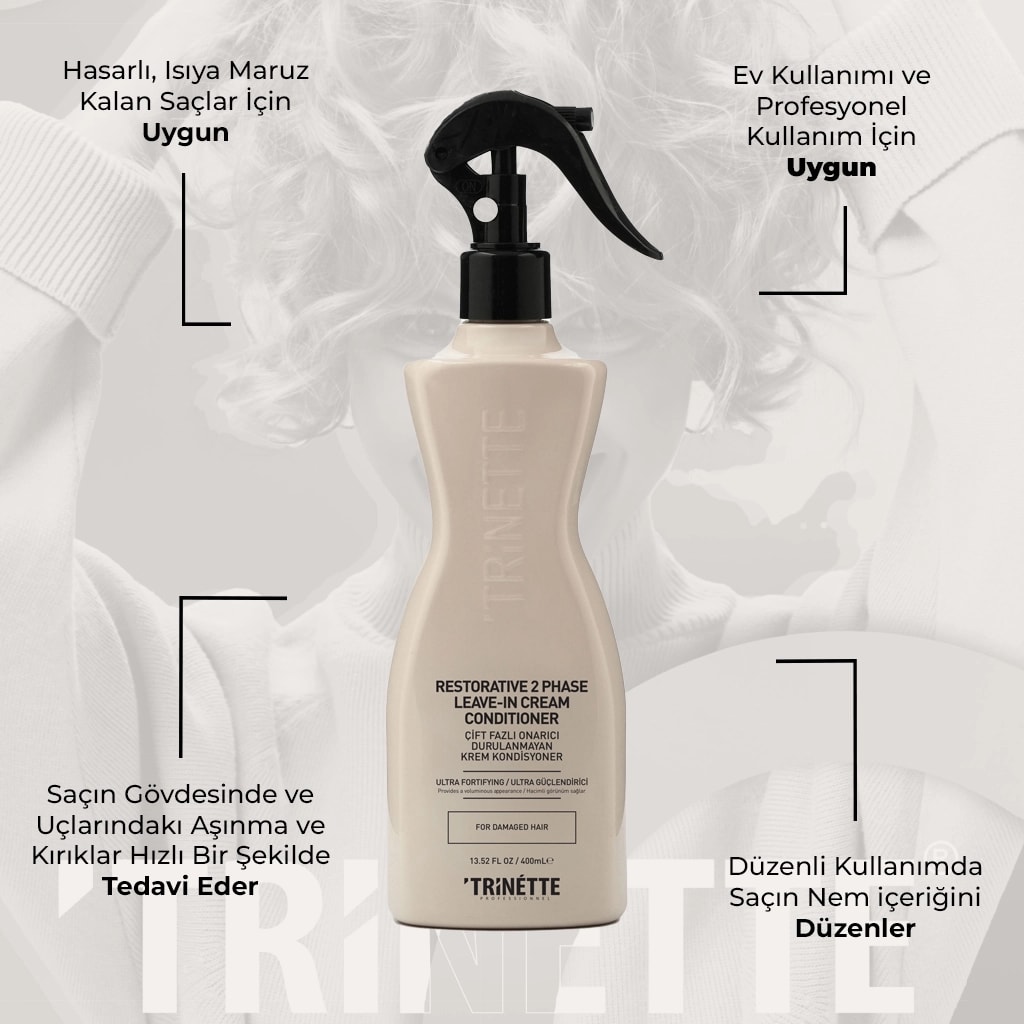 Trinette Professionnel Çift Fazlı Onarıcı Durulanmayan Krem Kondisyoner 400ML