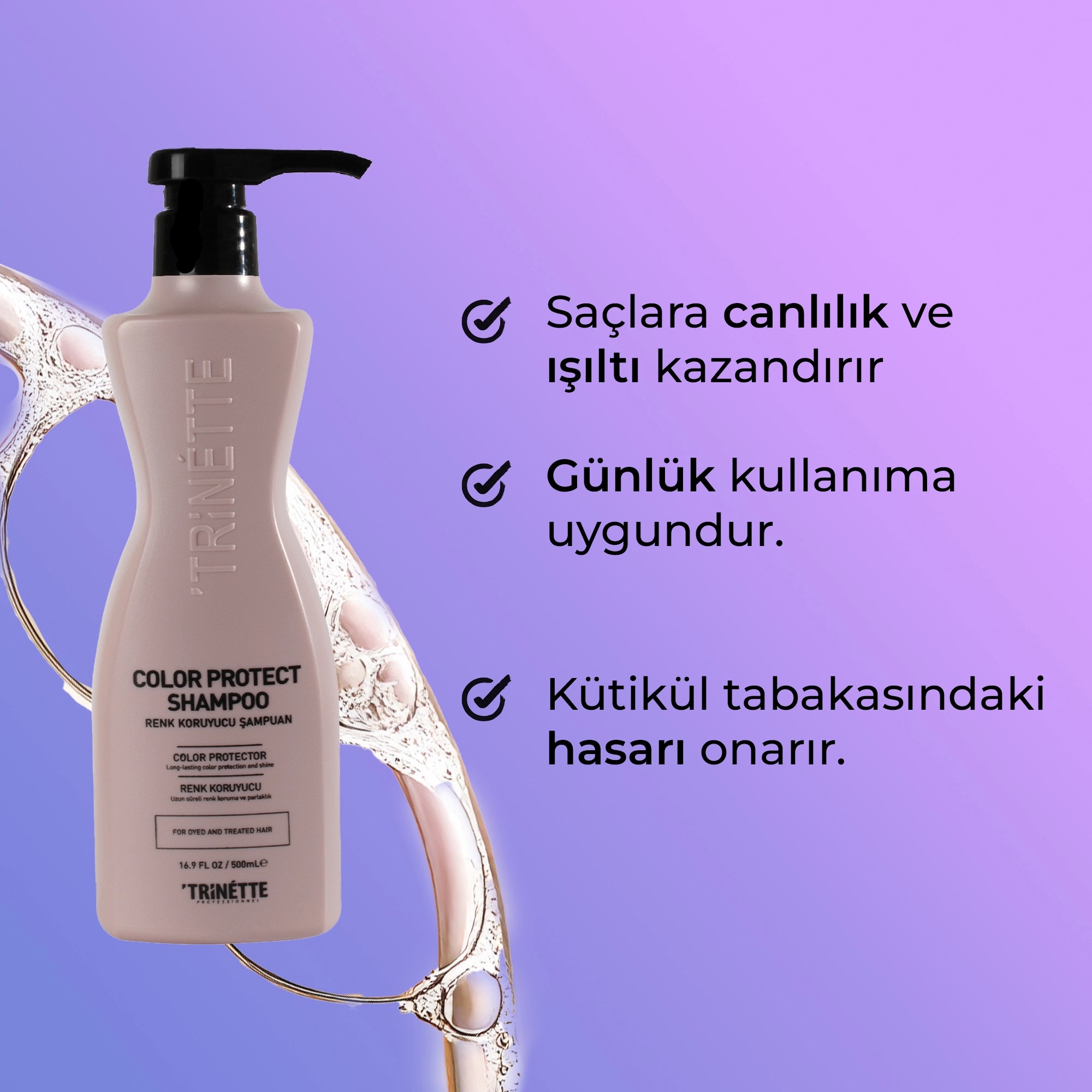 Trinette Professionnel Boyalı Saçlar İçin Renk Koruyucu Profesyonel Şampuan 500ML