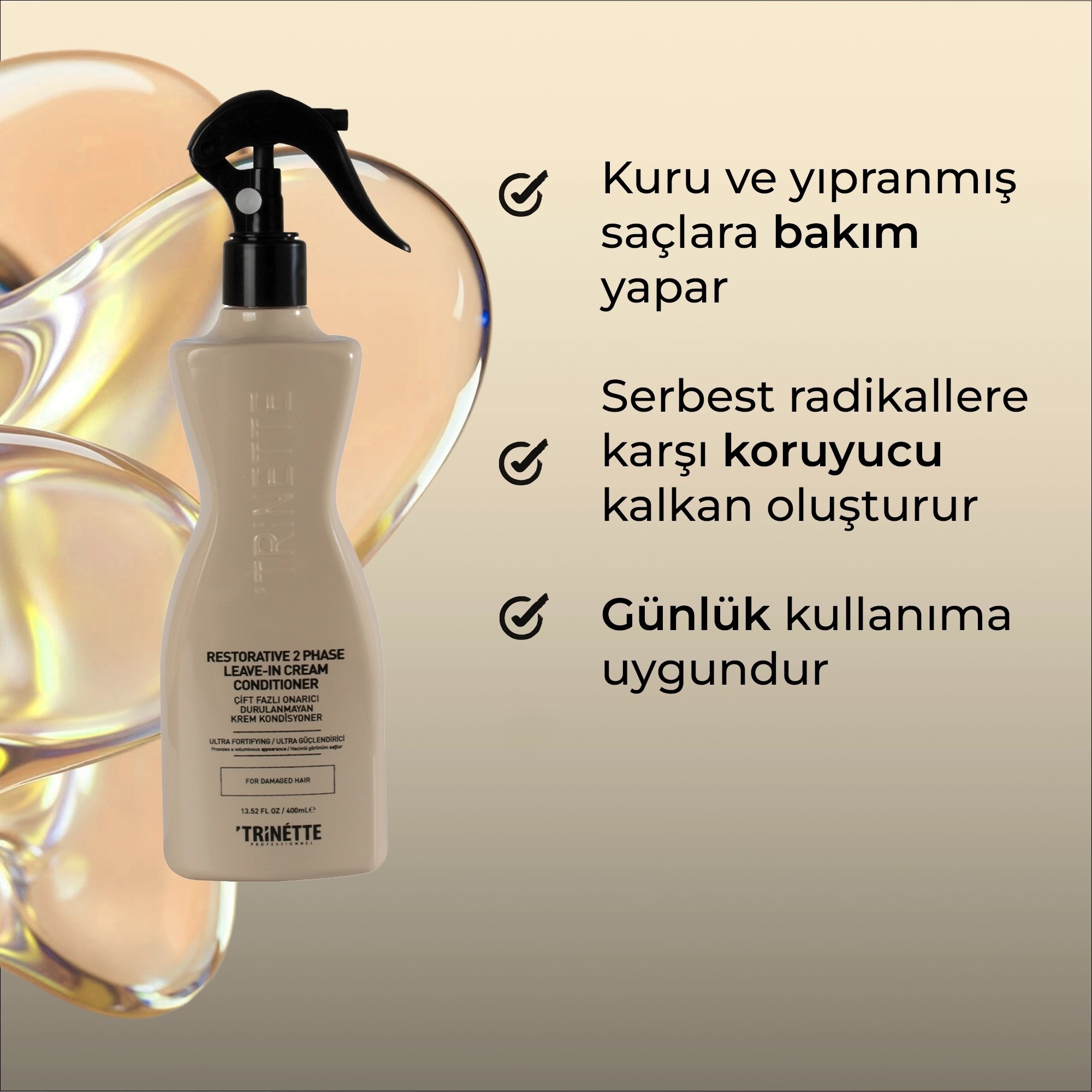 Trinette Professionnel Çift Fazlı Onarıcı Durulanmayan Krem Kondisyoner 400ML