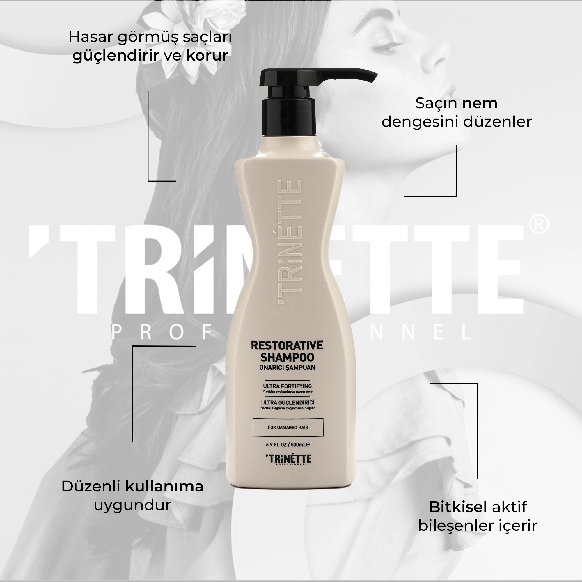 Trinette Professionnel Yıpranmış Saçlar İçin Onarıcı Profesyonel Şampuan 500ML