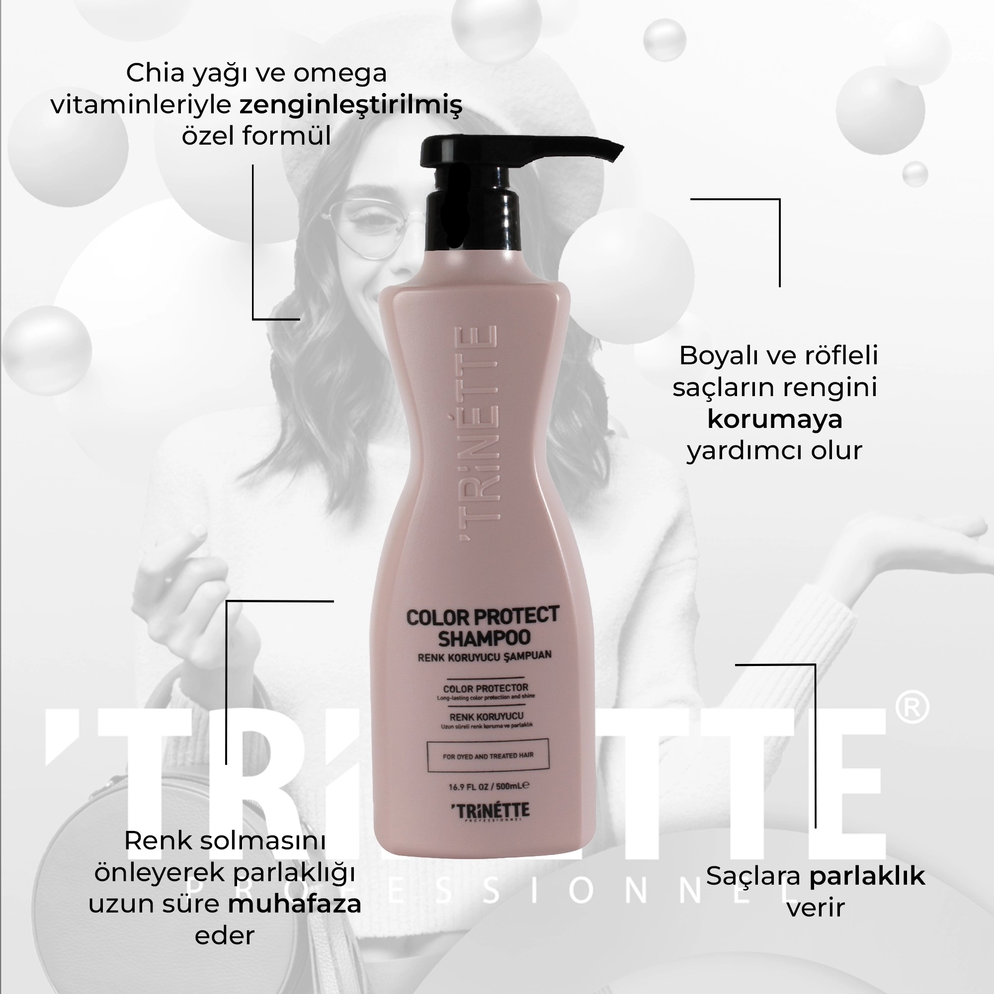 Trinette Professionnel Boyalı Saçlar İçin Renk Koruyucu Profesyonel Şampuan 500ML