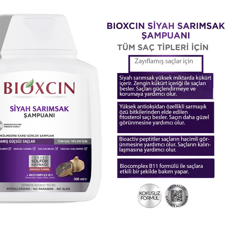 Bioxcin Saç Dökülmesine Karşı Siyah Sarımsak Şampuanı 300mL