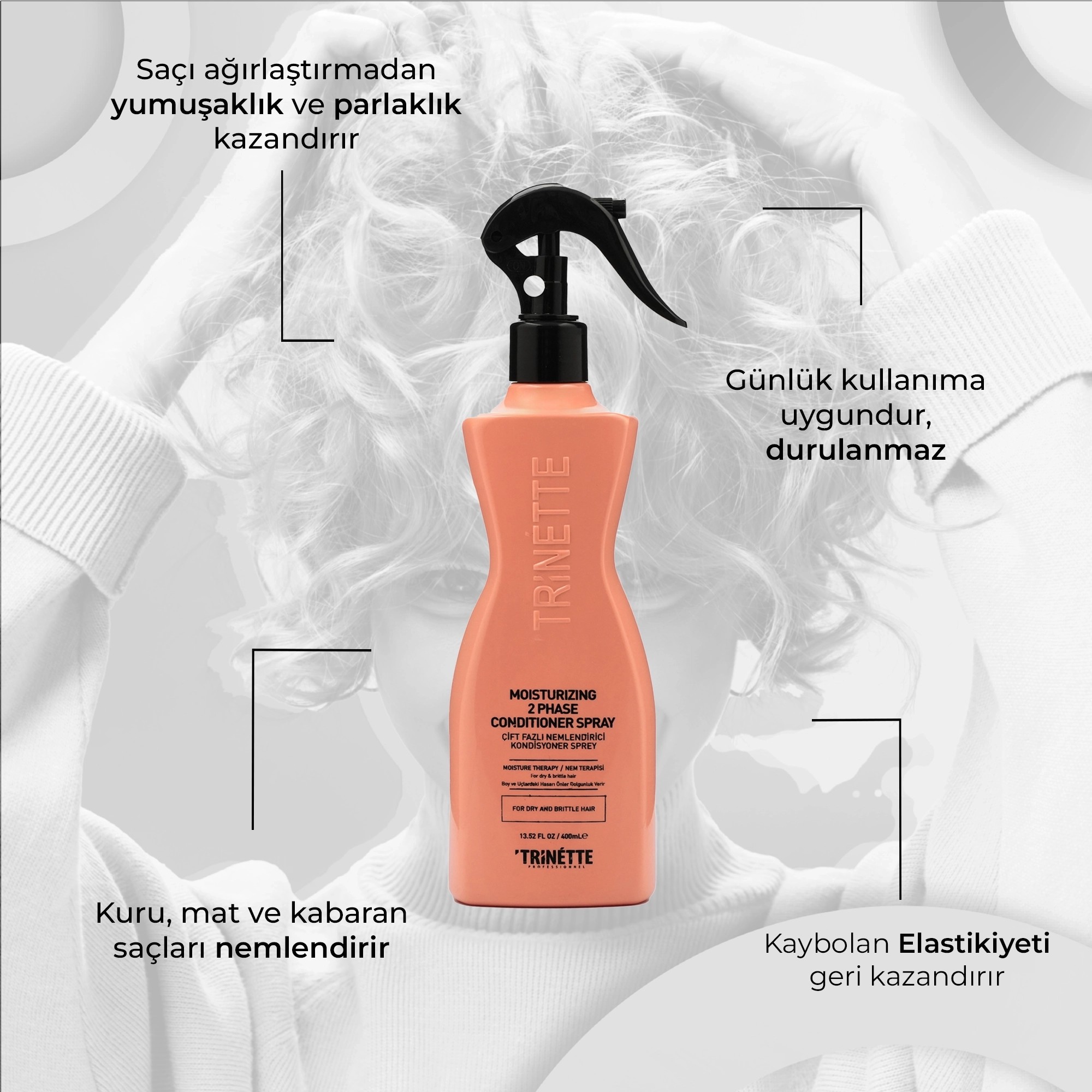 Trinette Professionnel Çift Fazlı Nemlendirici Kondisyoner Sprey 400ML