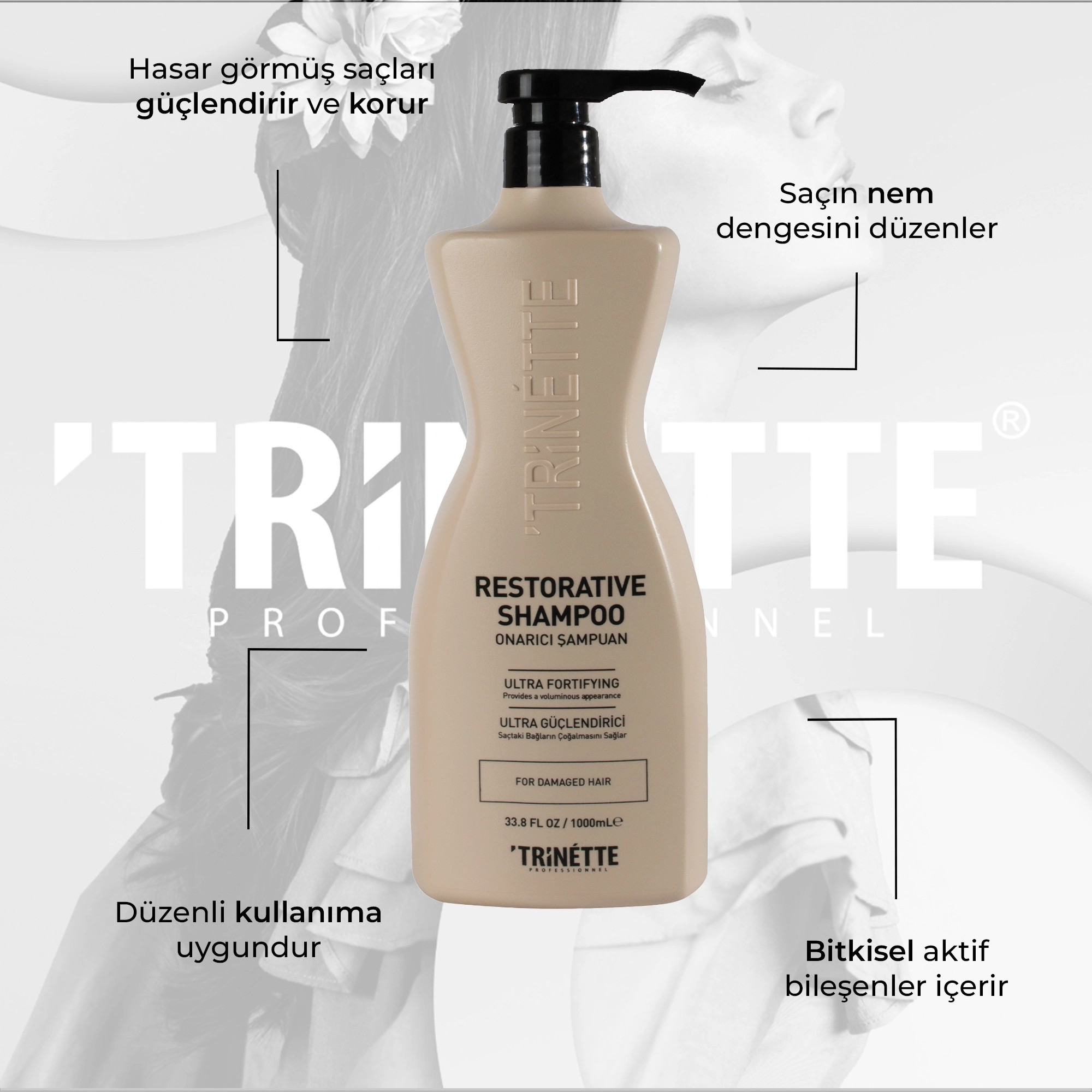 Trinette Professionnel Yıpranmış Saçlar İçin Onarıcı Profesyonel Şampuan 1000ML