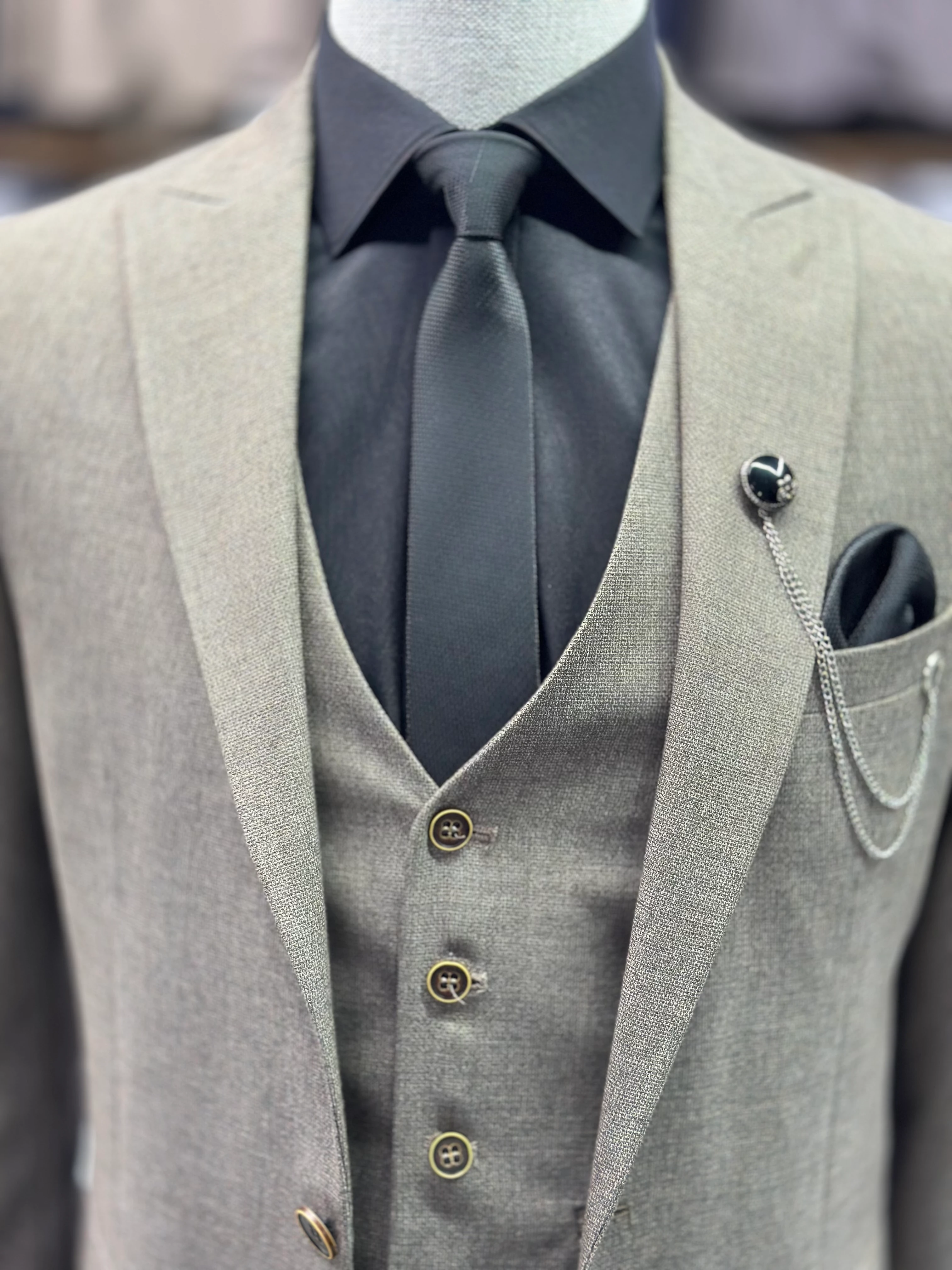 Desenli Yelekli Takım Elbise 