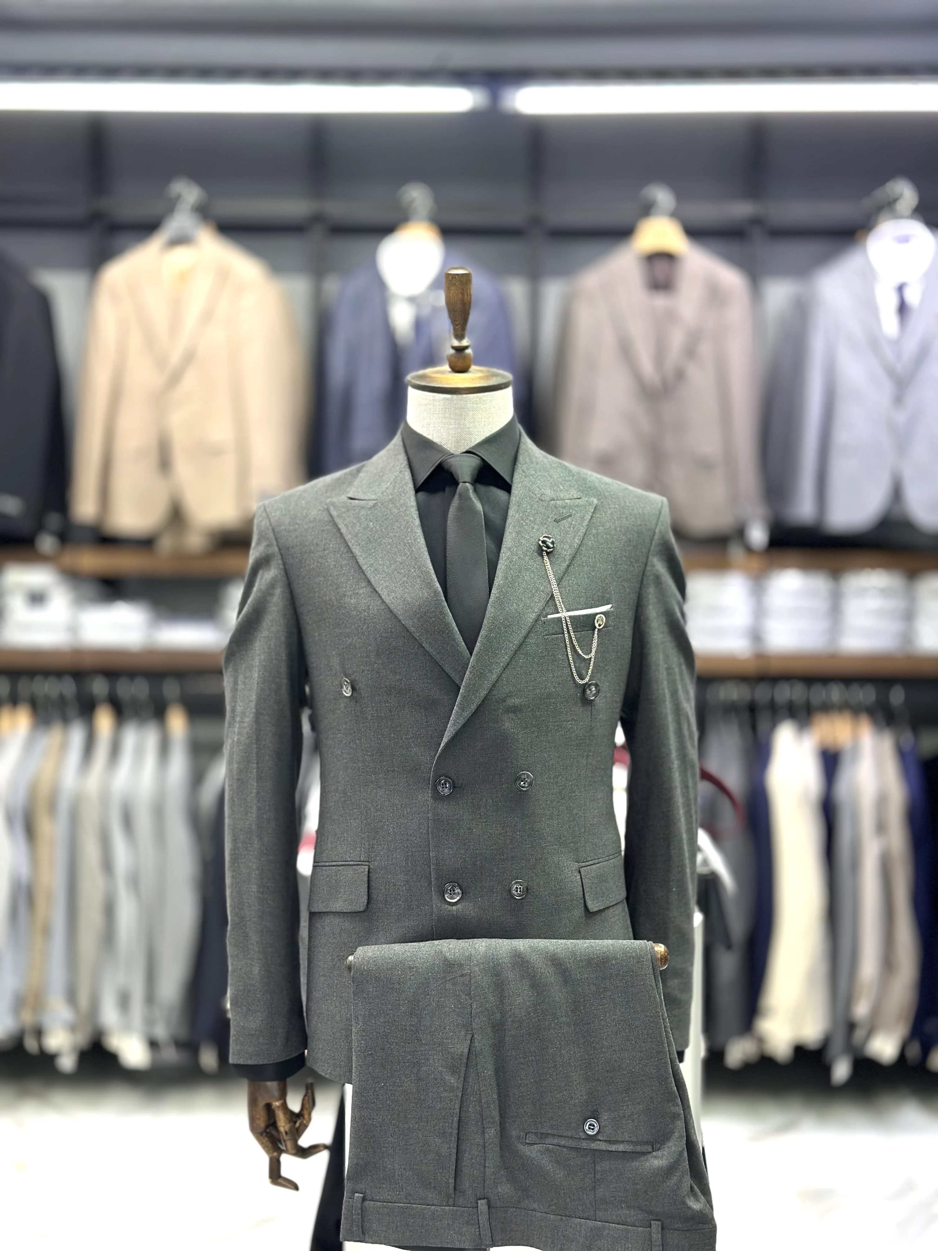 Kruvaze Düz Takım Elbise  - FÜME