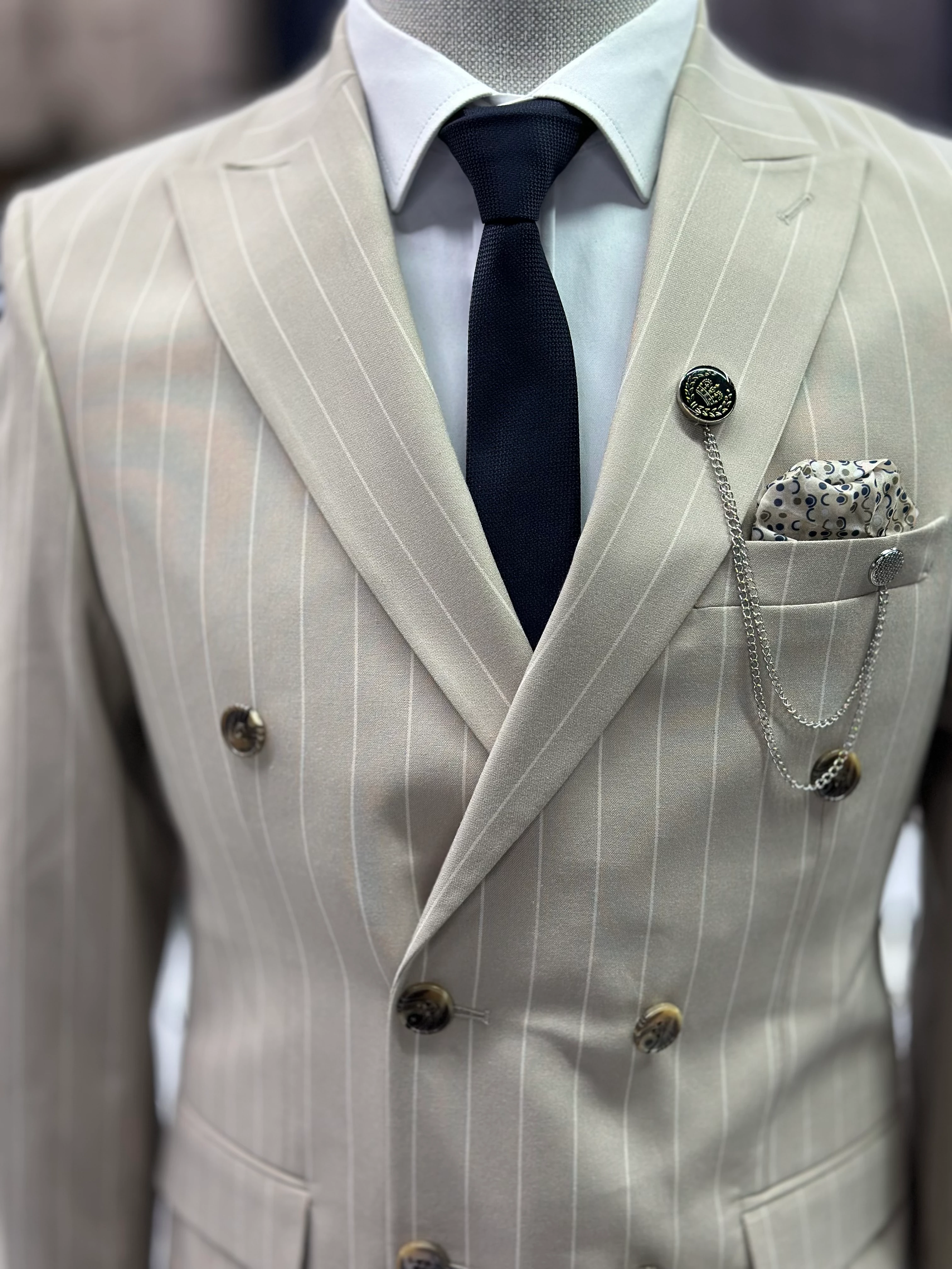 Çizgili Kruvaze Takım Elbise