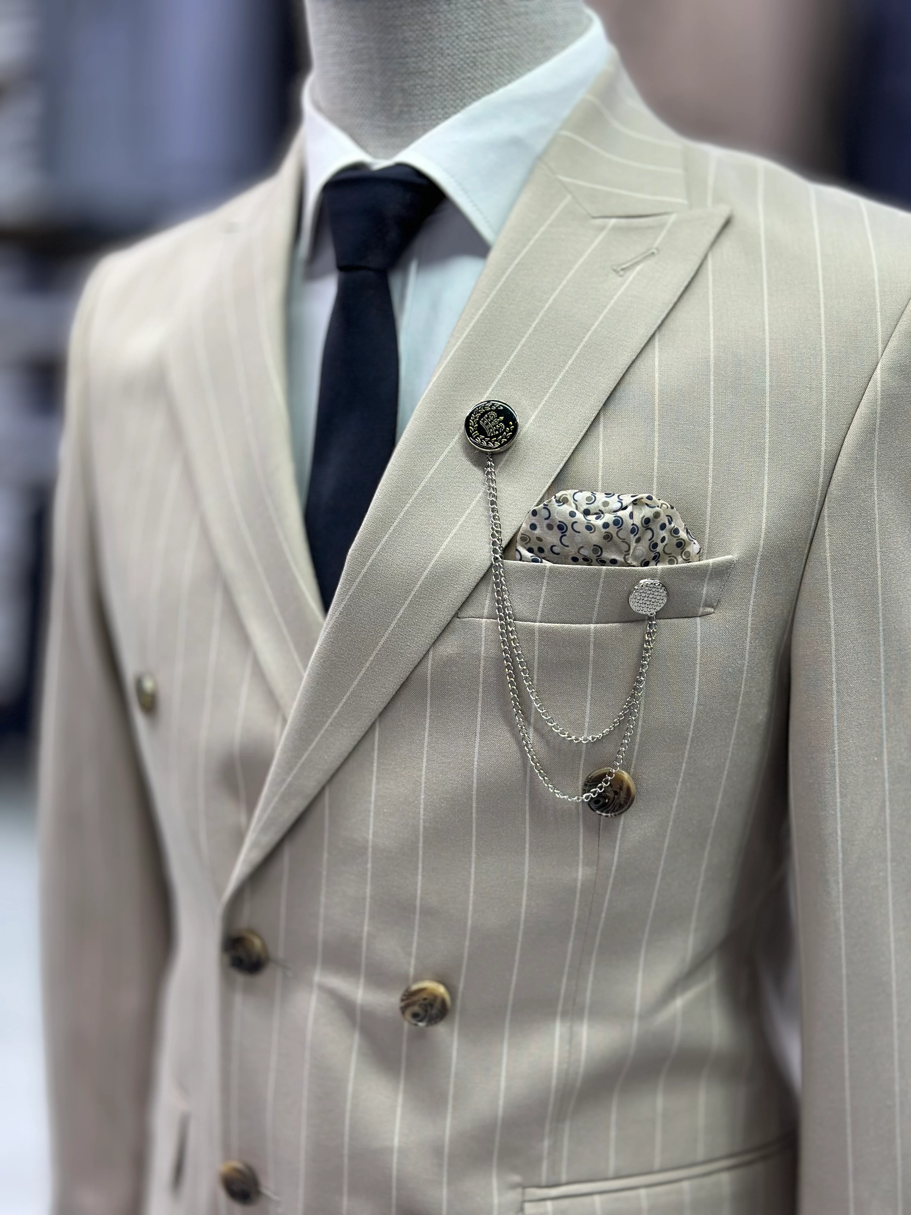 Çizgili Kruvaze Takım Elbise