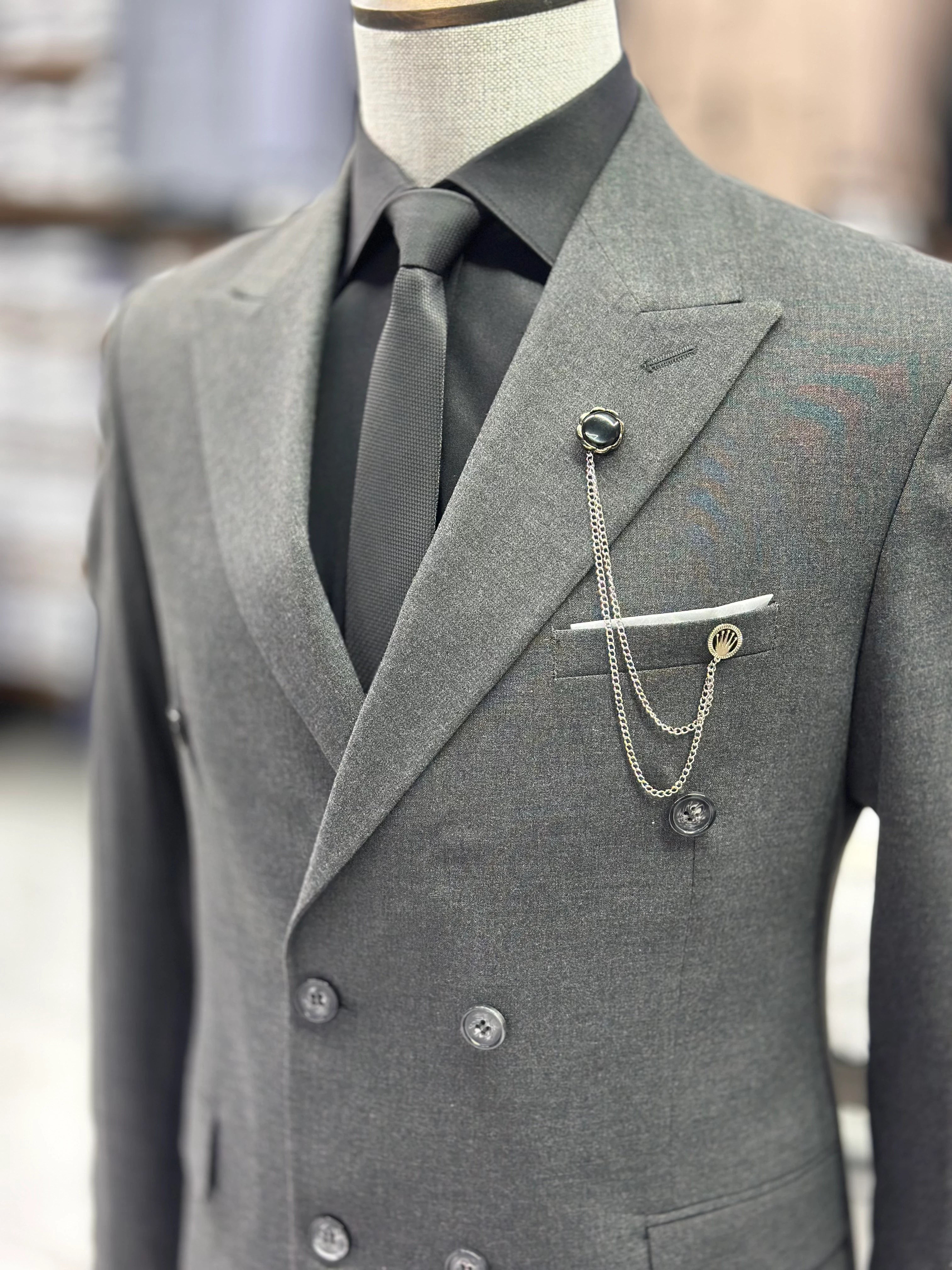 Kruvaze Düz Takım Elbise 