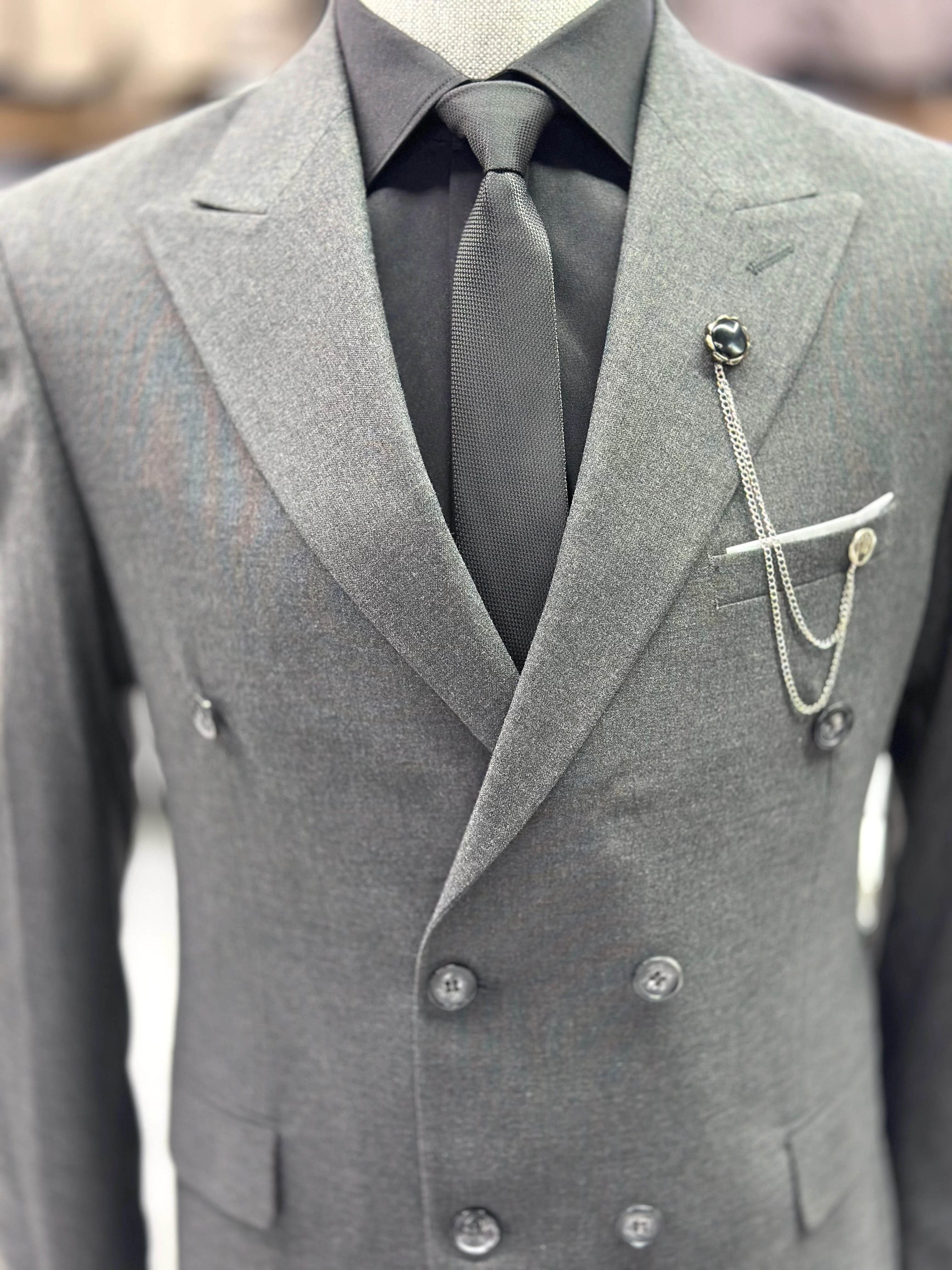 Kruvaze Düz Takım Elbise 