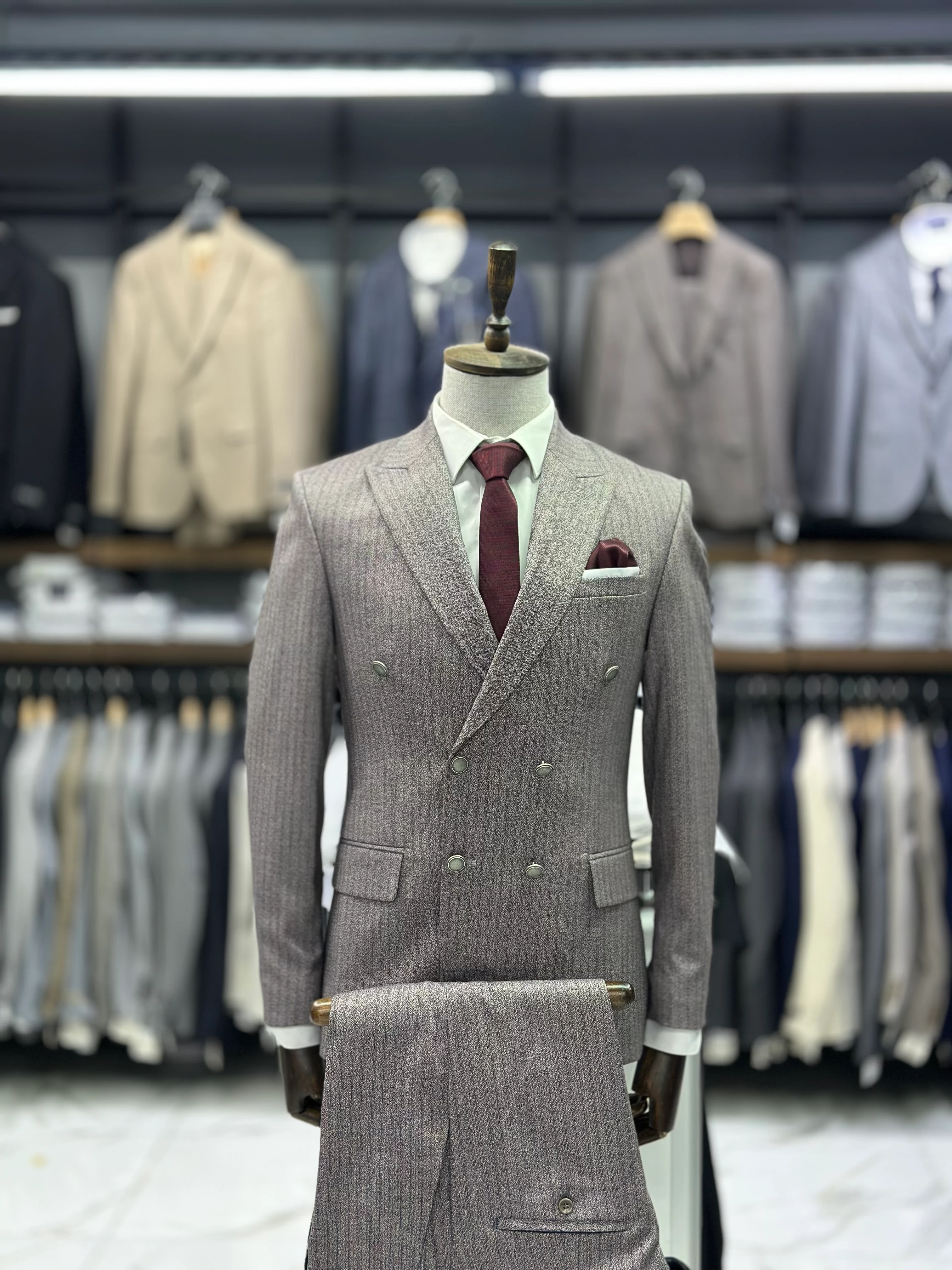 Desenli Kruvaze Takım Elbise