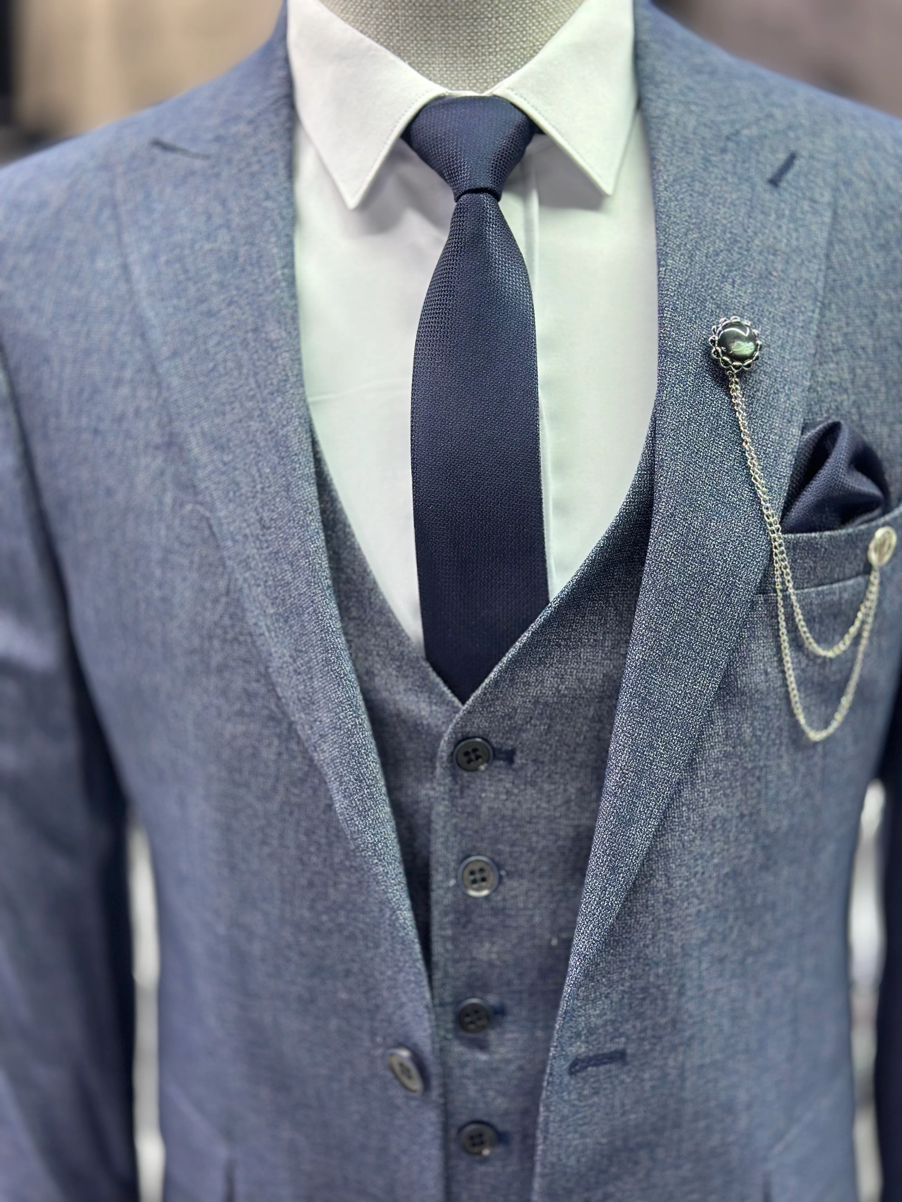 Desenli Yelekli Takım Elbise