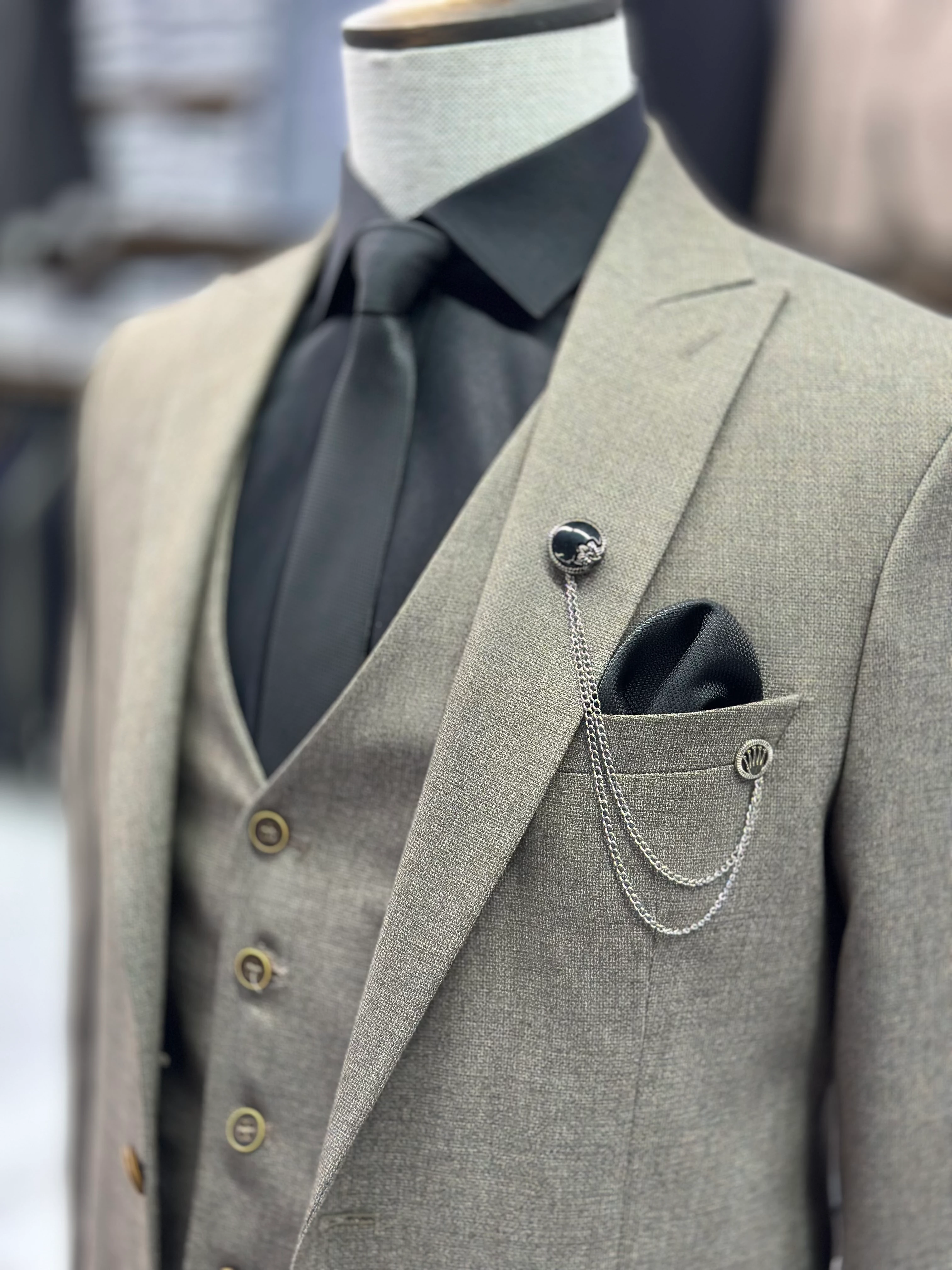 Desenli Yelekli Takım Elbise 