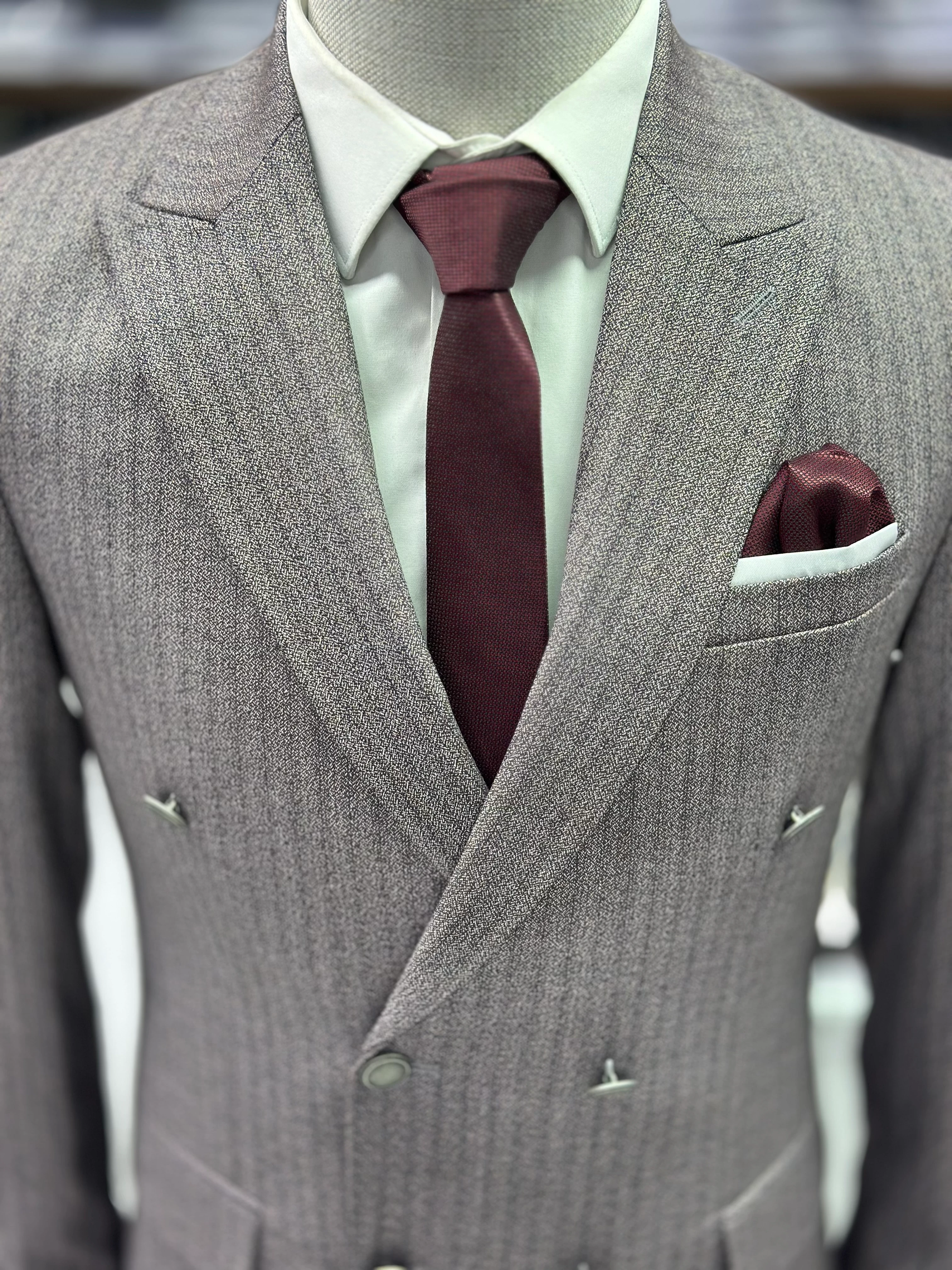 Desenli Kruvaze Takım Elbise