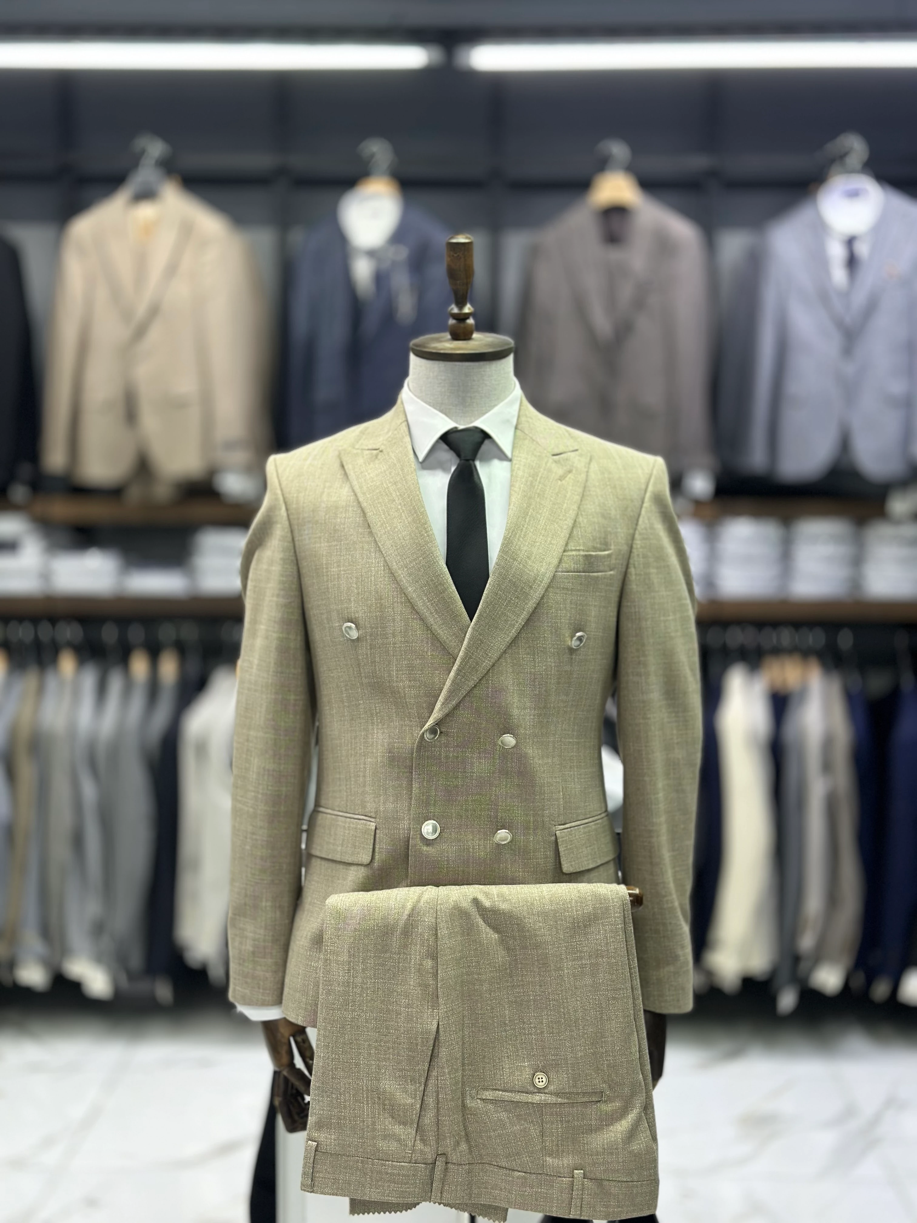 Desenli Kruvaze Takım Elbise 