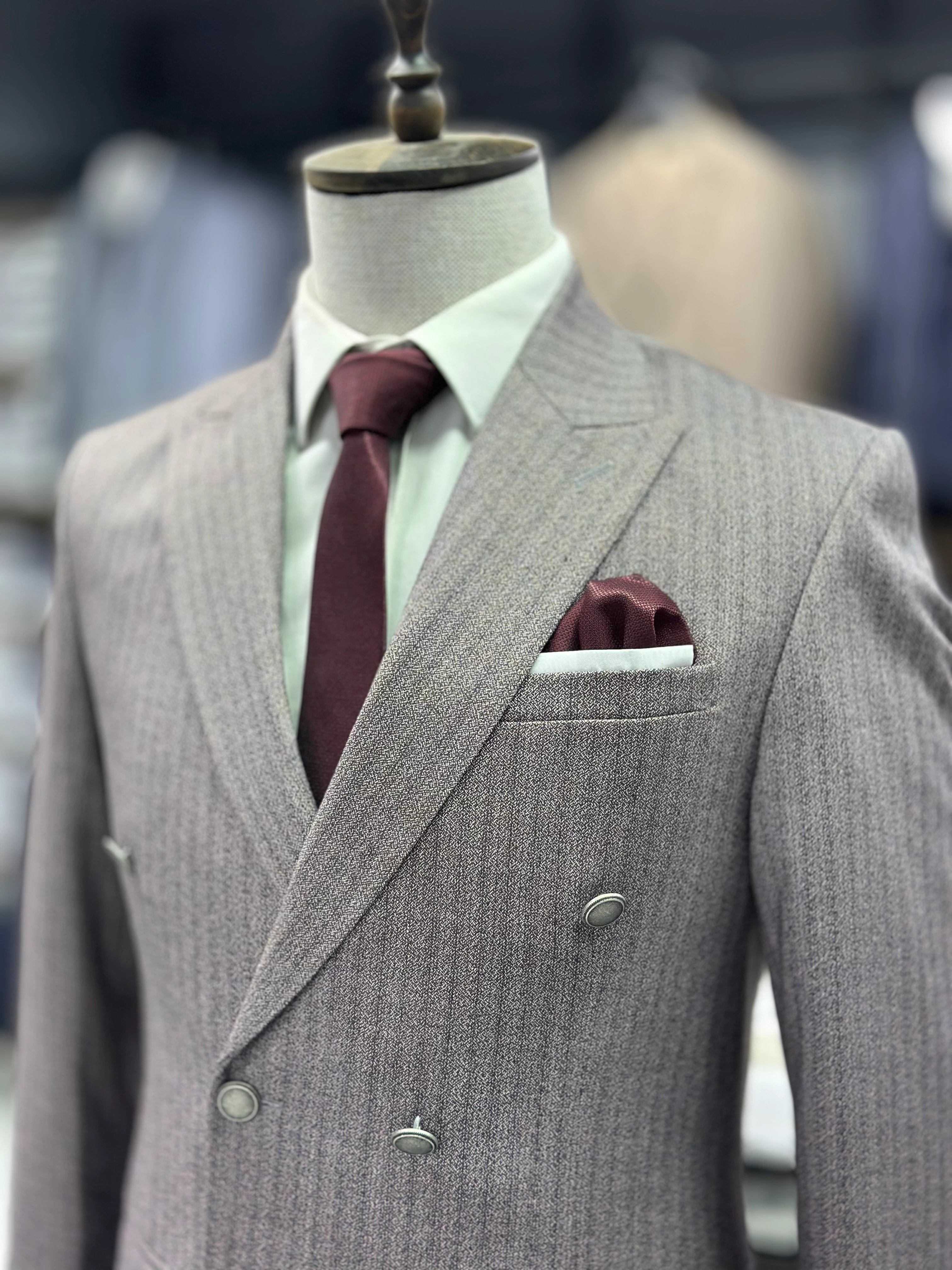 Desenli Kruvaze Takım Elbise