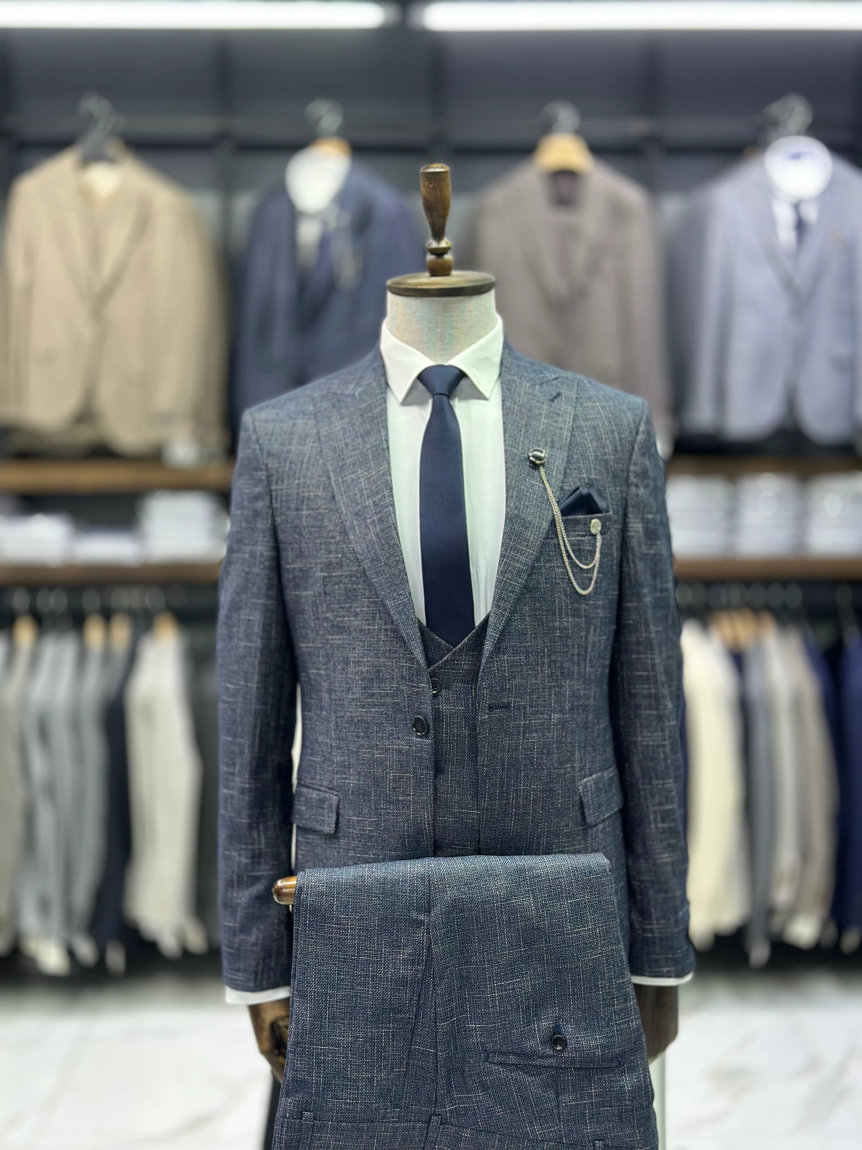 Kırçıllı Yelekli Takım Elbise HS64Q