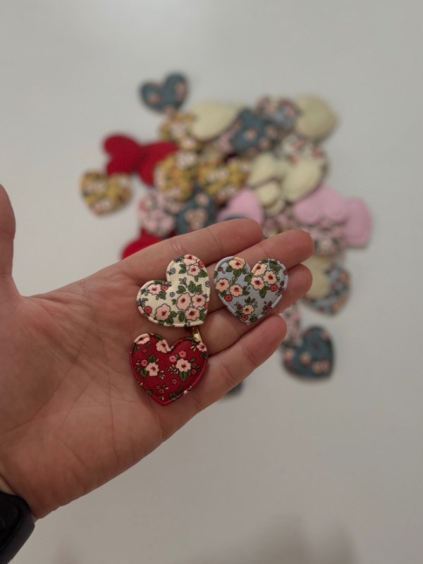 (10'lu Paket) Kumaş, İçi Dolgulu Kalp Yama