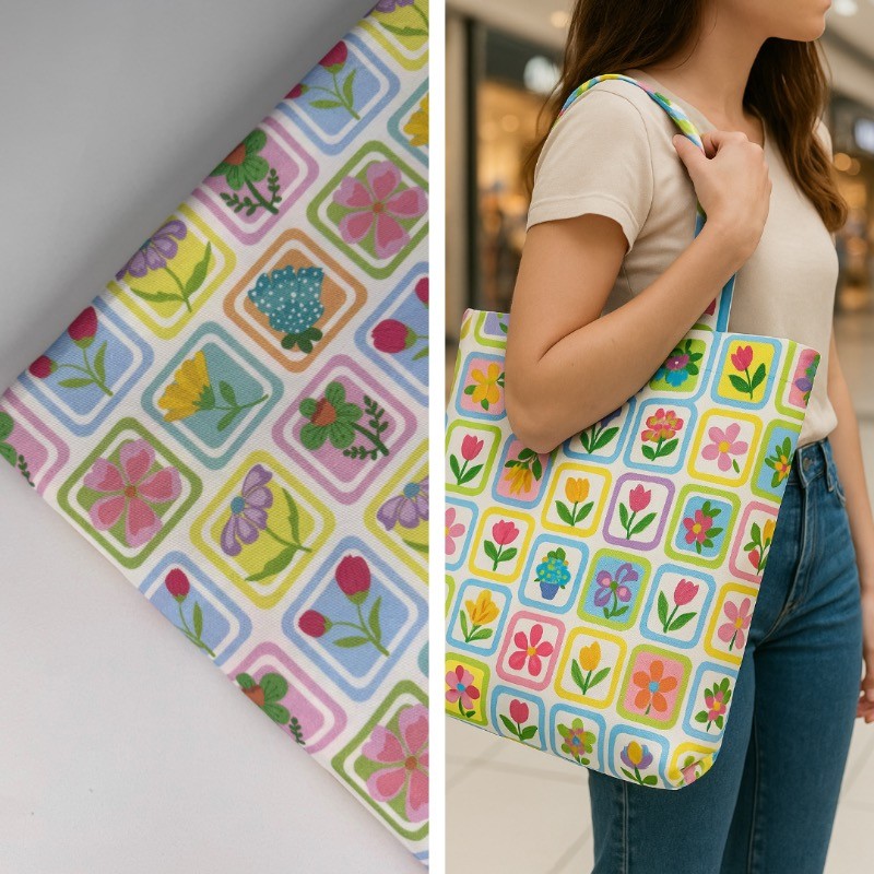 Pastel Çiçekler Puantiye Poplin