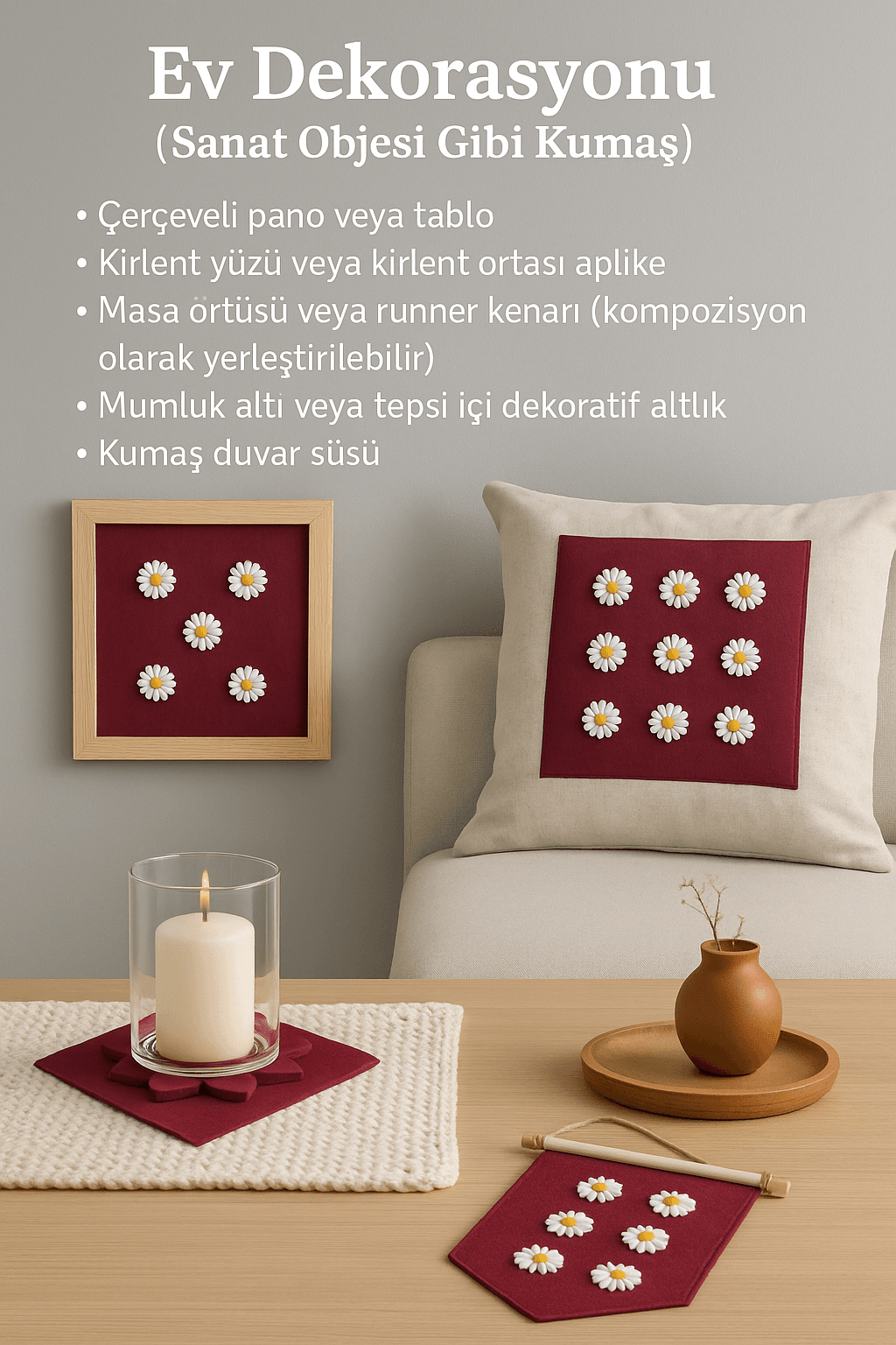 Papatya 3 Boyutlu Duck Keten Kumaş