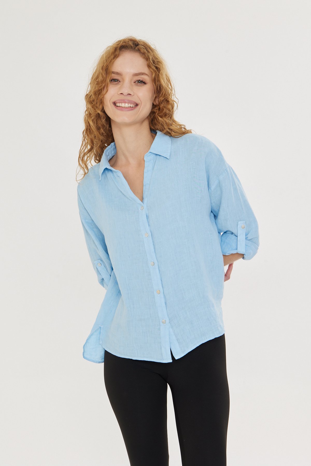 WOMEN'S BLUE LINEN SHIRT