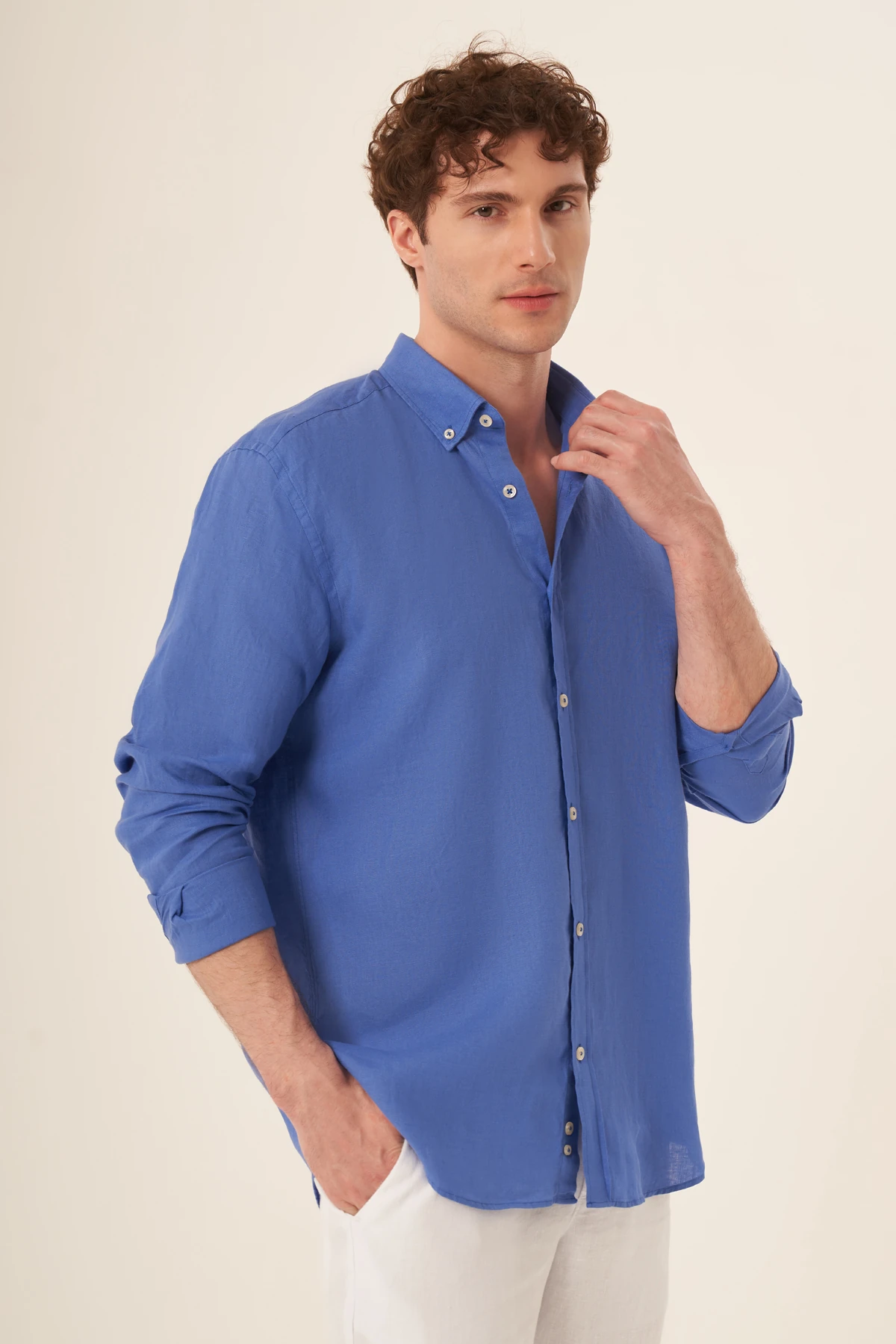 Men's Linen Shirt – Matte Sax Blue