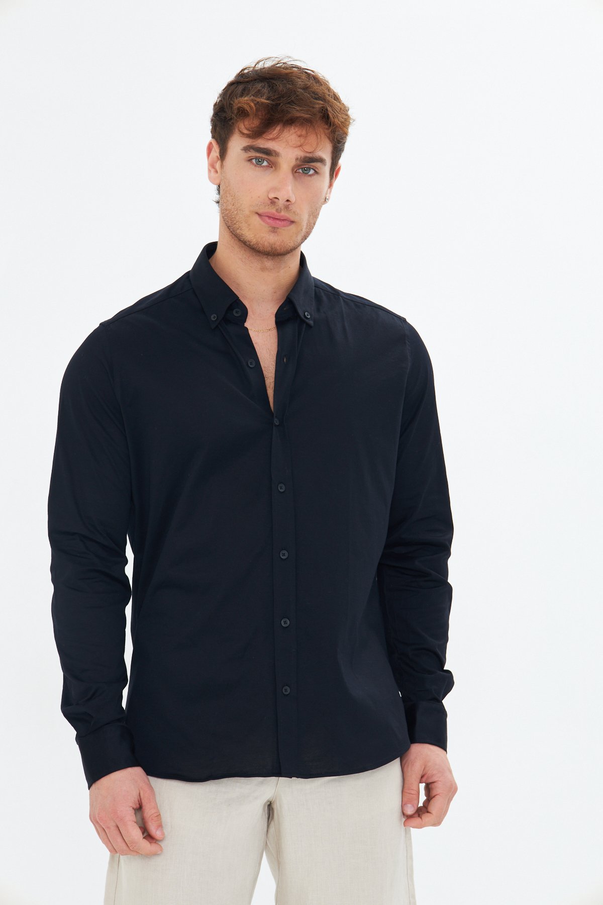 Navy Mercerized Jersey Cotton Shirt