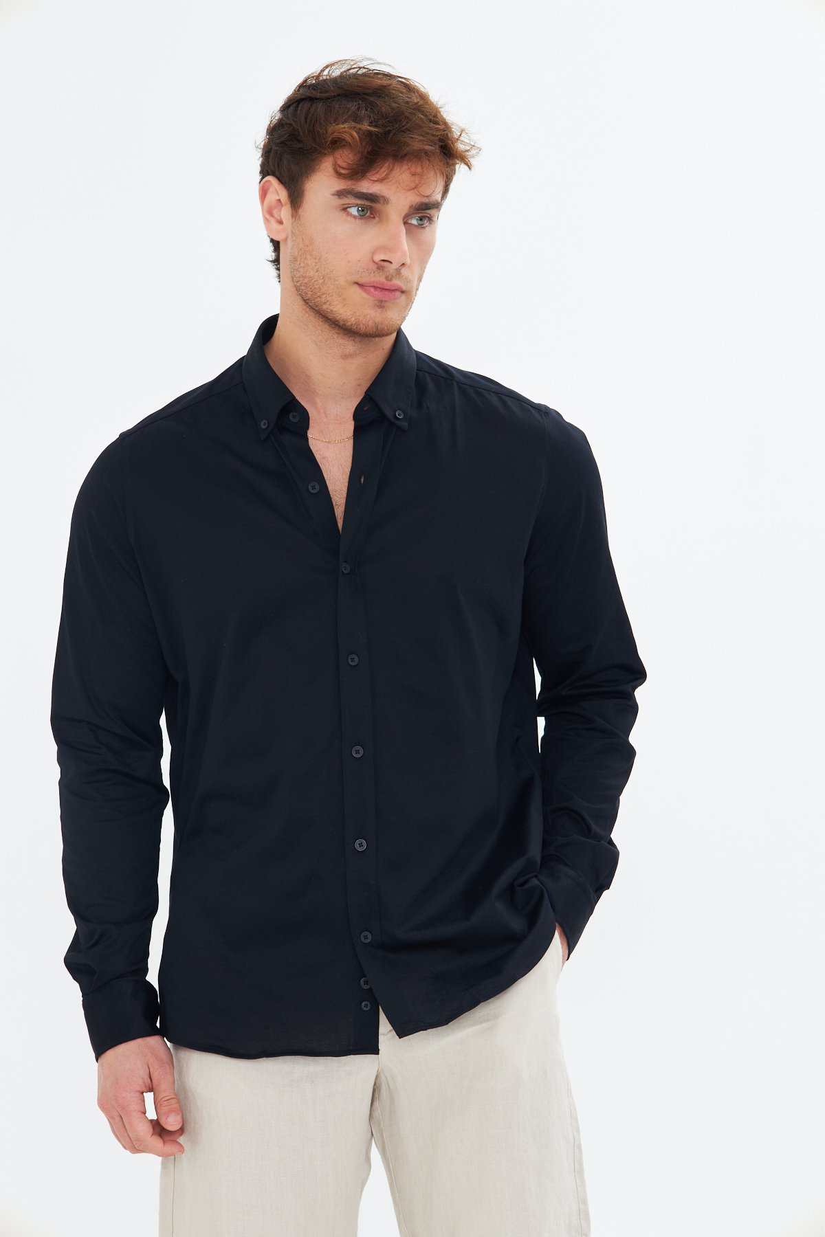 Navy Mercerized Jersey Cotton Shirt