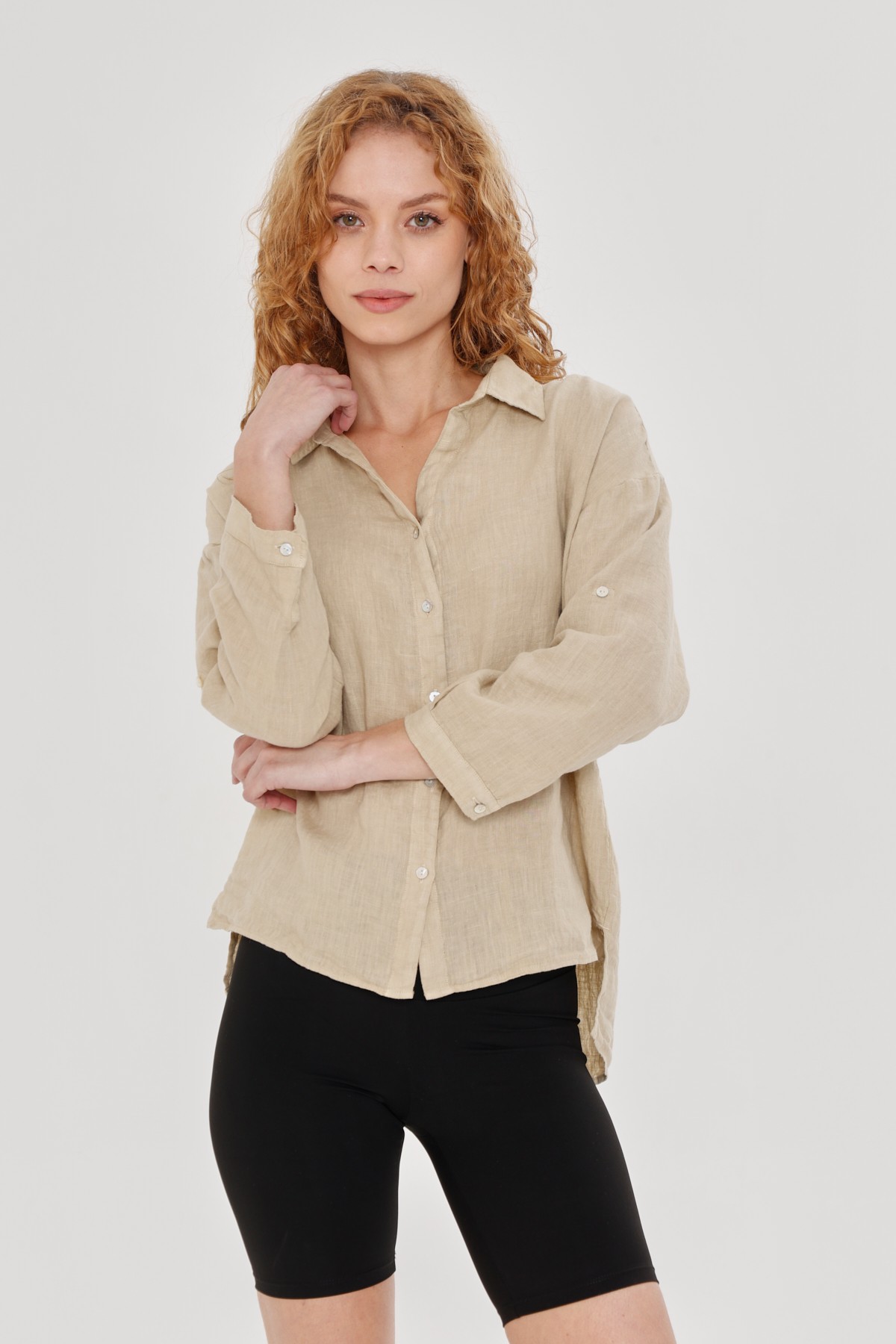 WOMEN'S BEIGE LINEN SHIRT