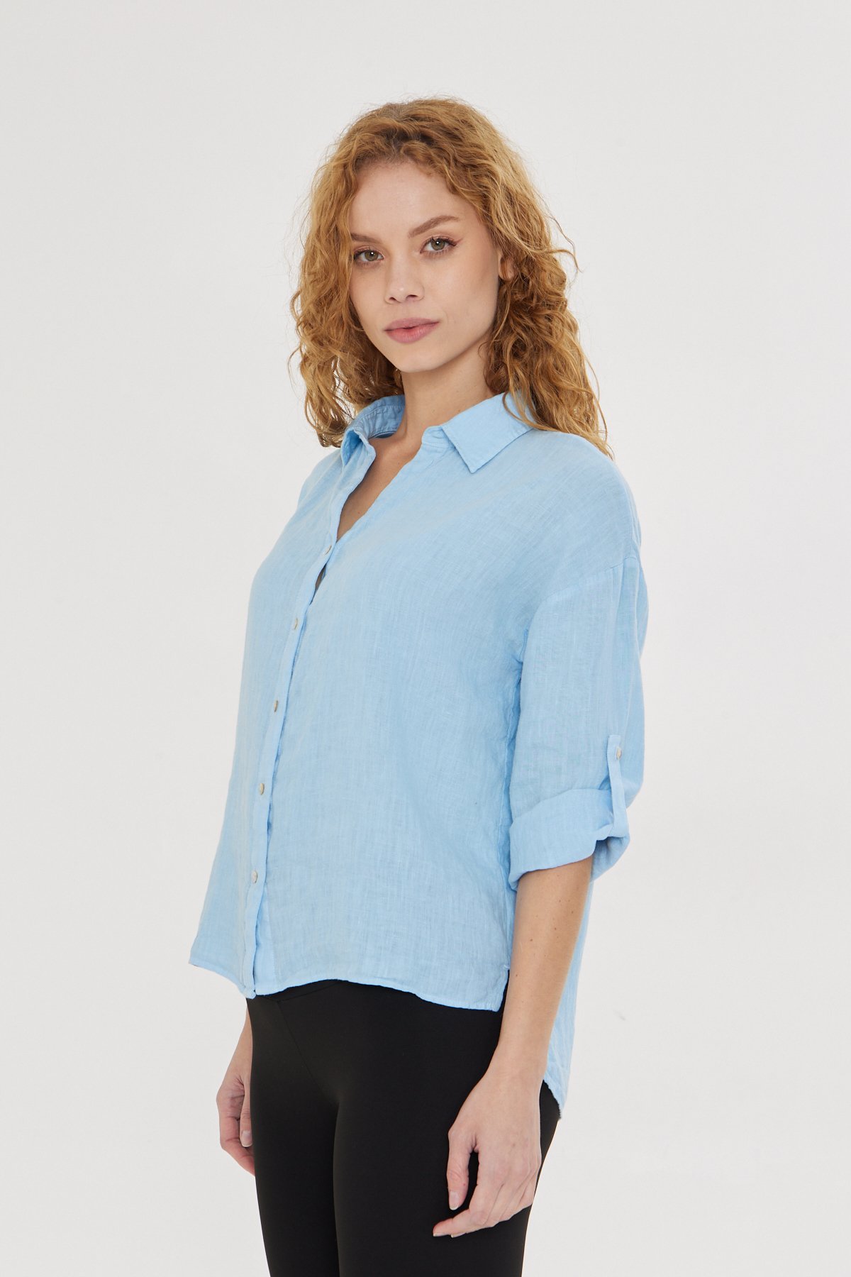 WOMEN'S BLUE LINEN SHIRT