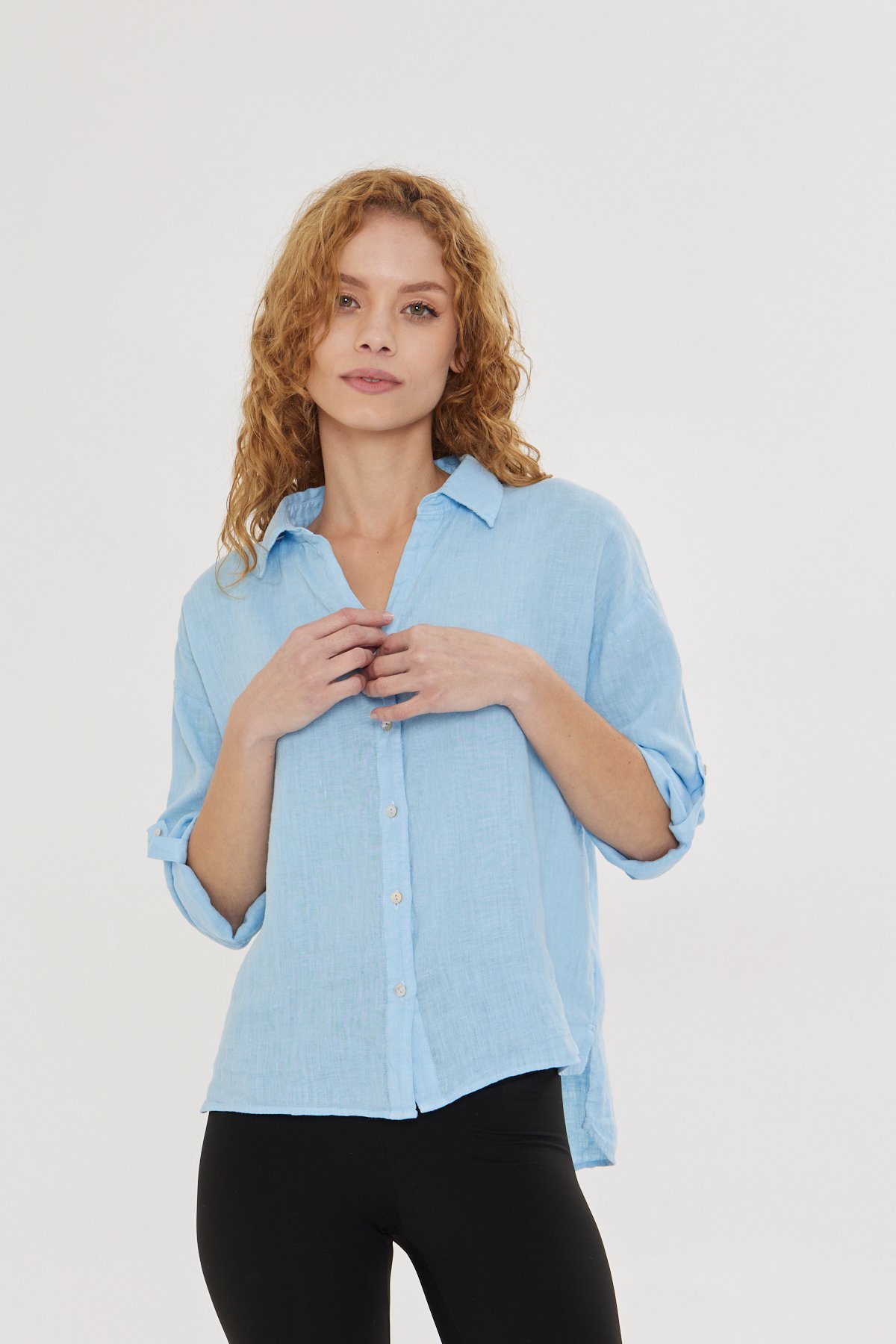 WOMEN'S BLUE LINEN SHIRT