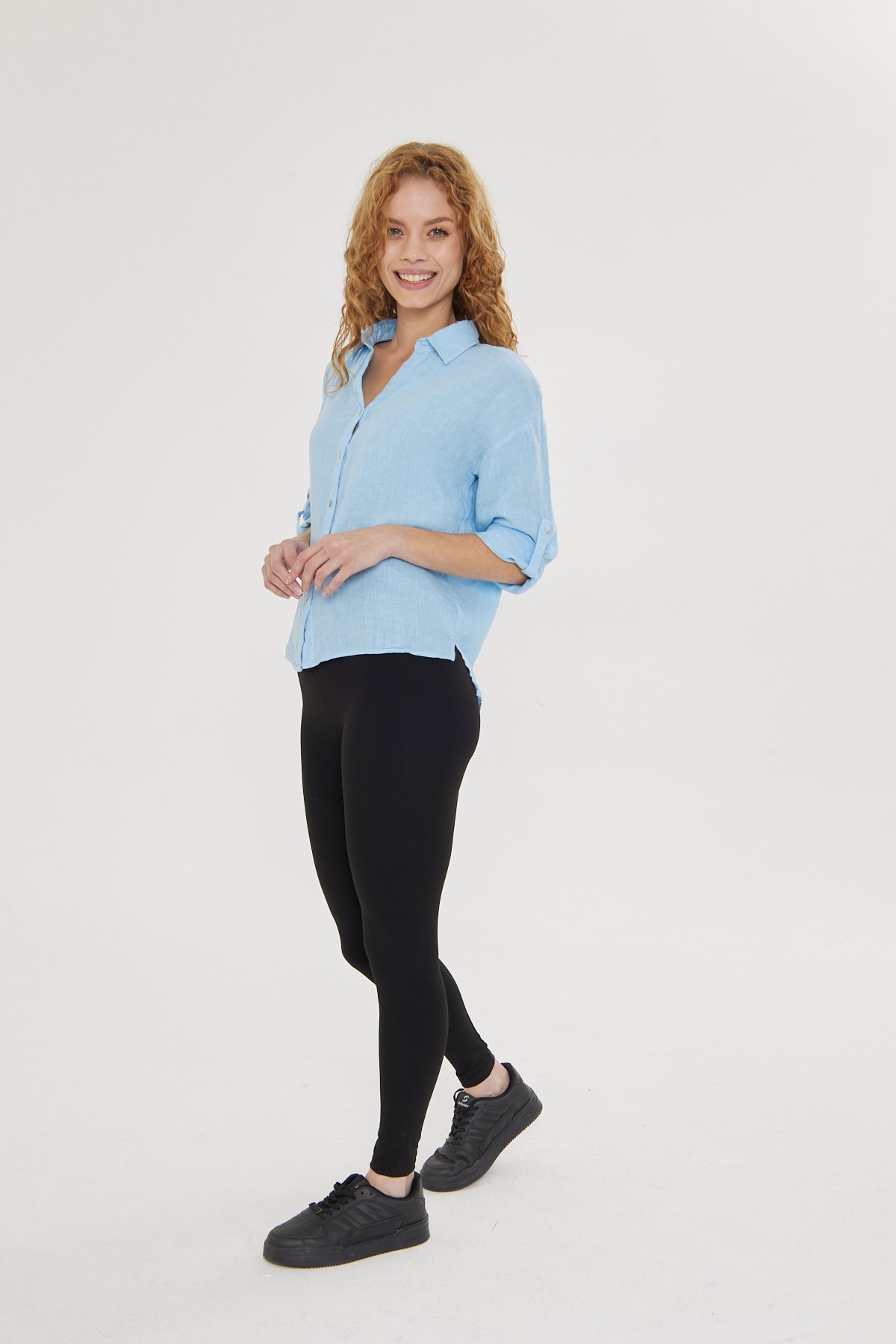 WOMEN'S BLUE LINEN SHIRT