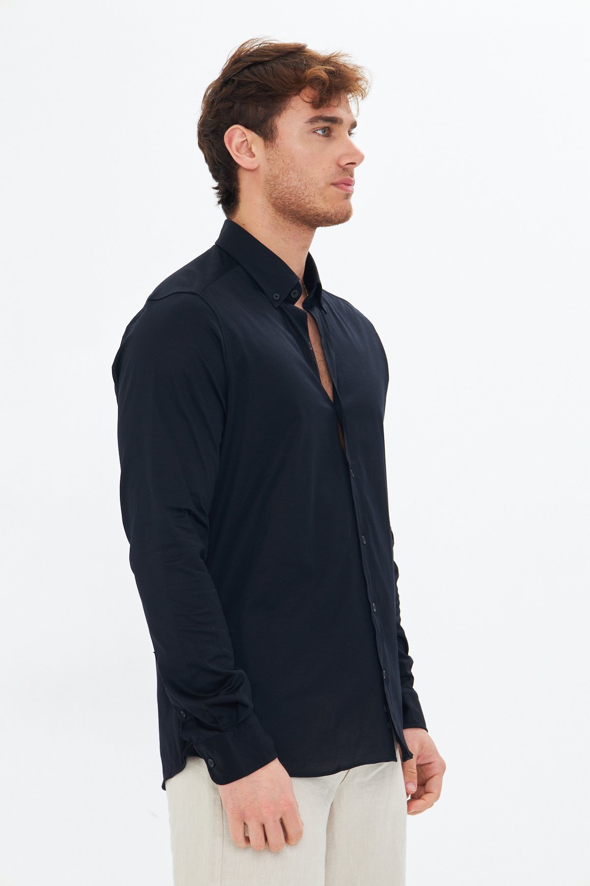 Black Mercerized Jersey Cotton Shirt