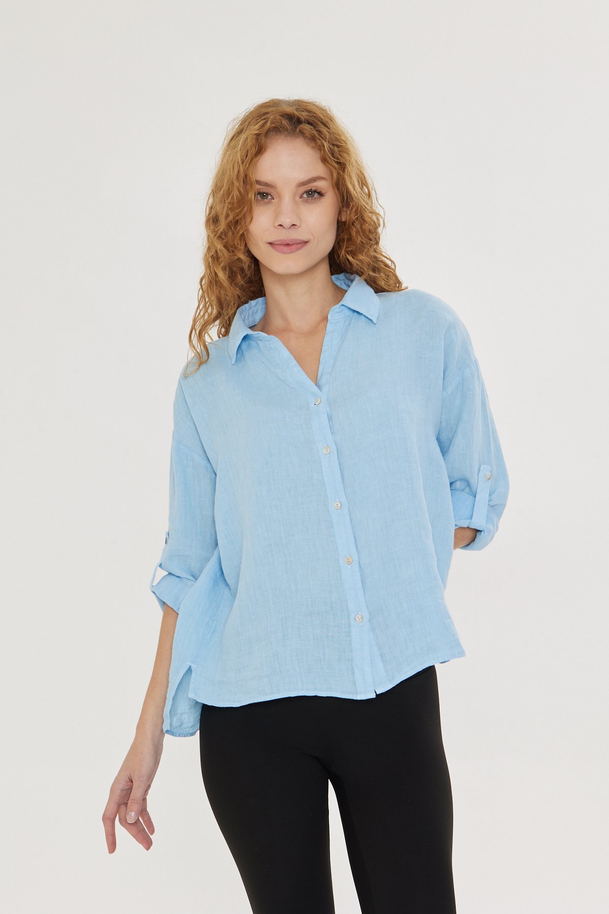 WOMEN'S BLUE LINEN SHIRT