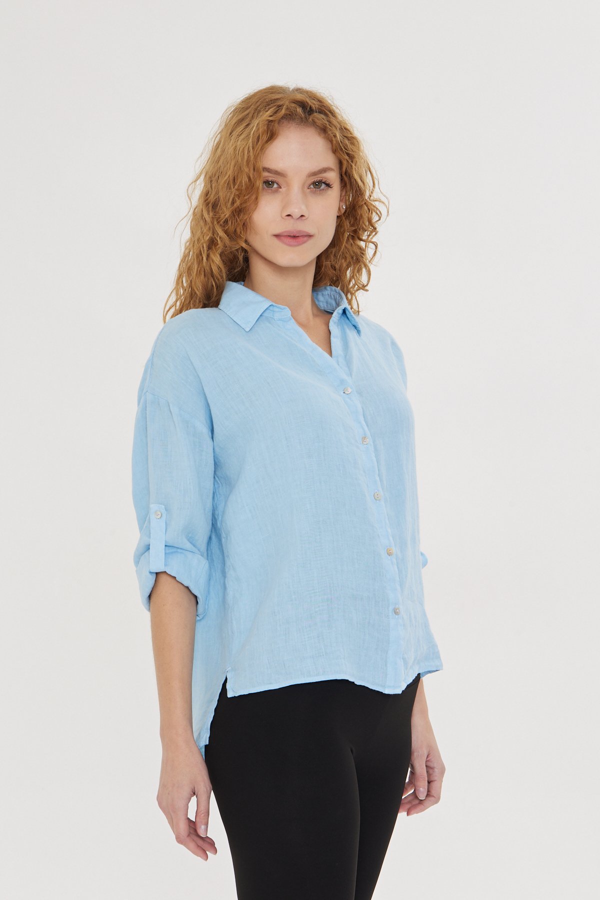 WOMEN'S BLUE LINEN SHIRT