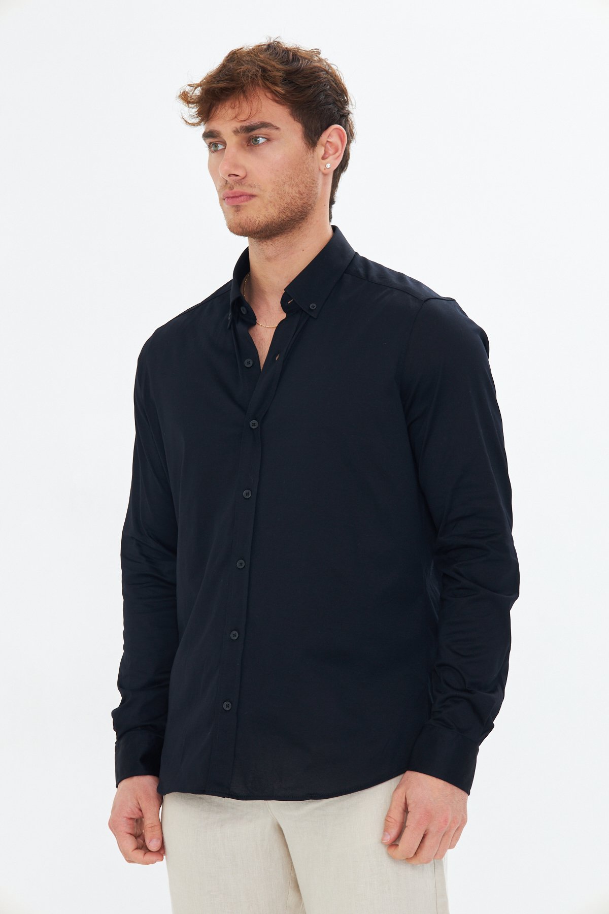 Black Mercerized Jersey Cotton Shirt