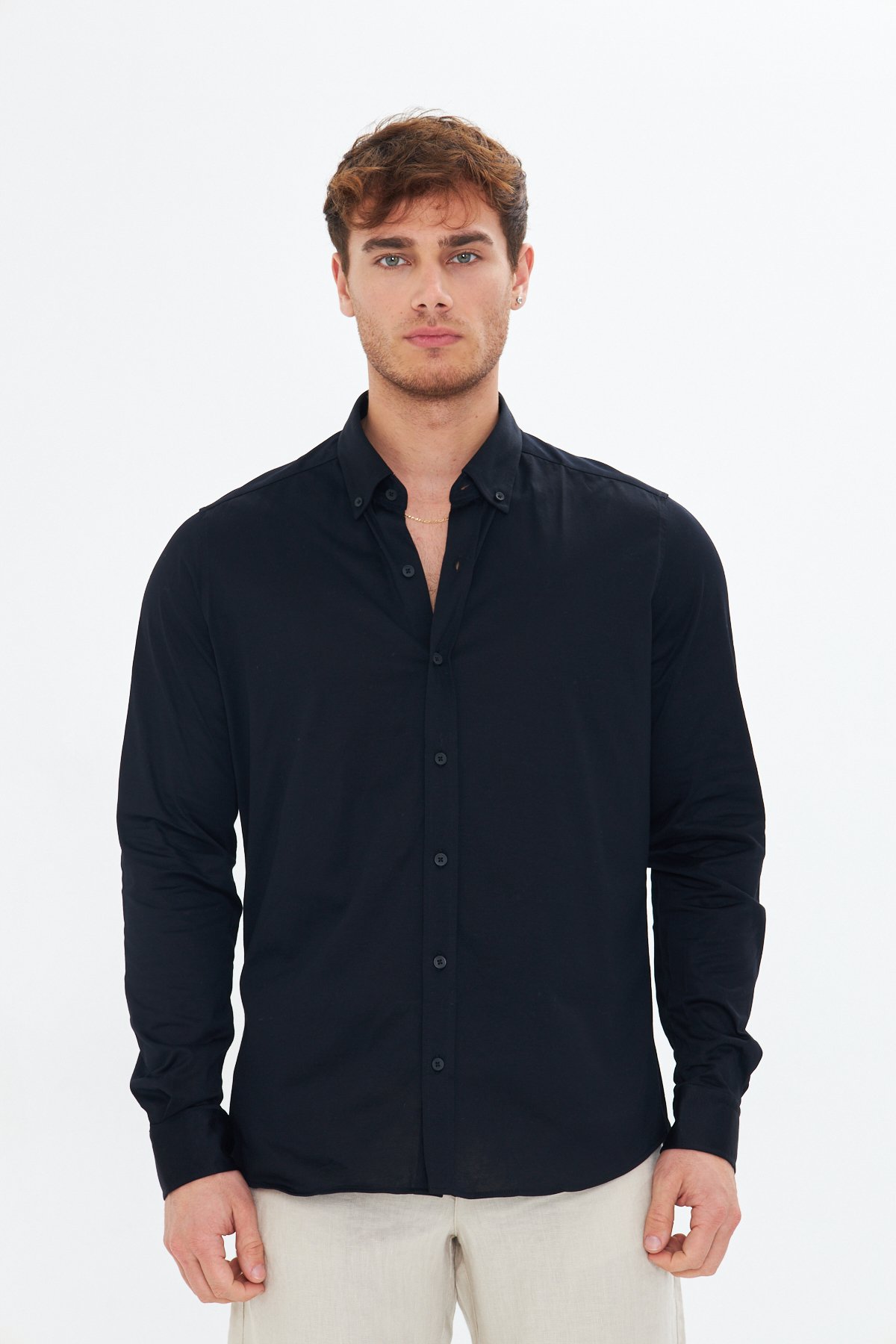 Black Mercerized Jersey Cotton Shirt