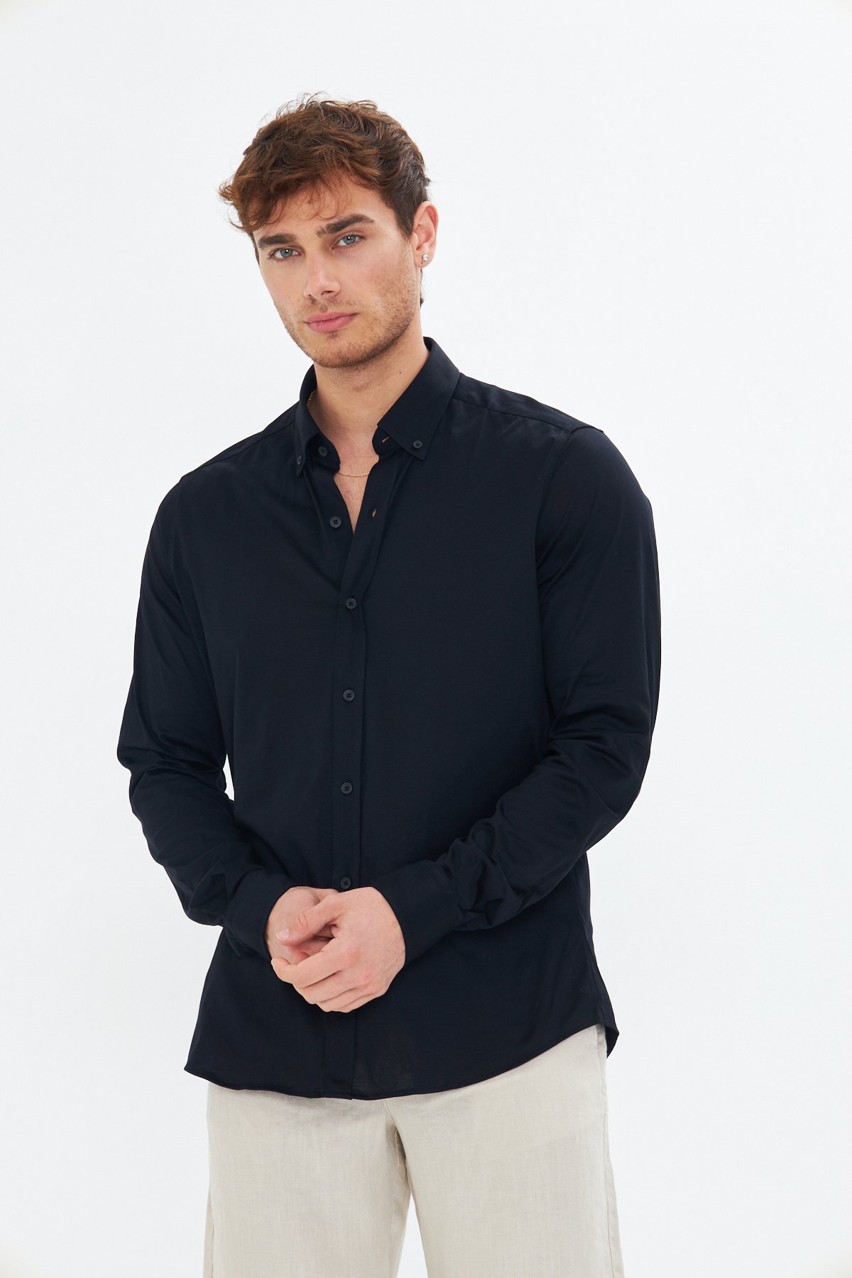 Navy Mercerized Jersey Cotton Shirt