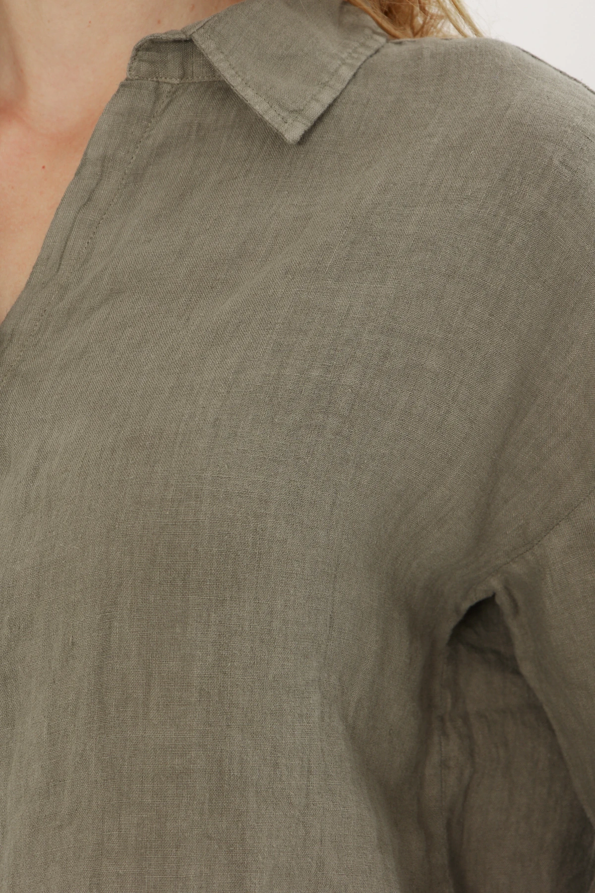 Kadn Keten Gömlek Haki