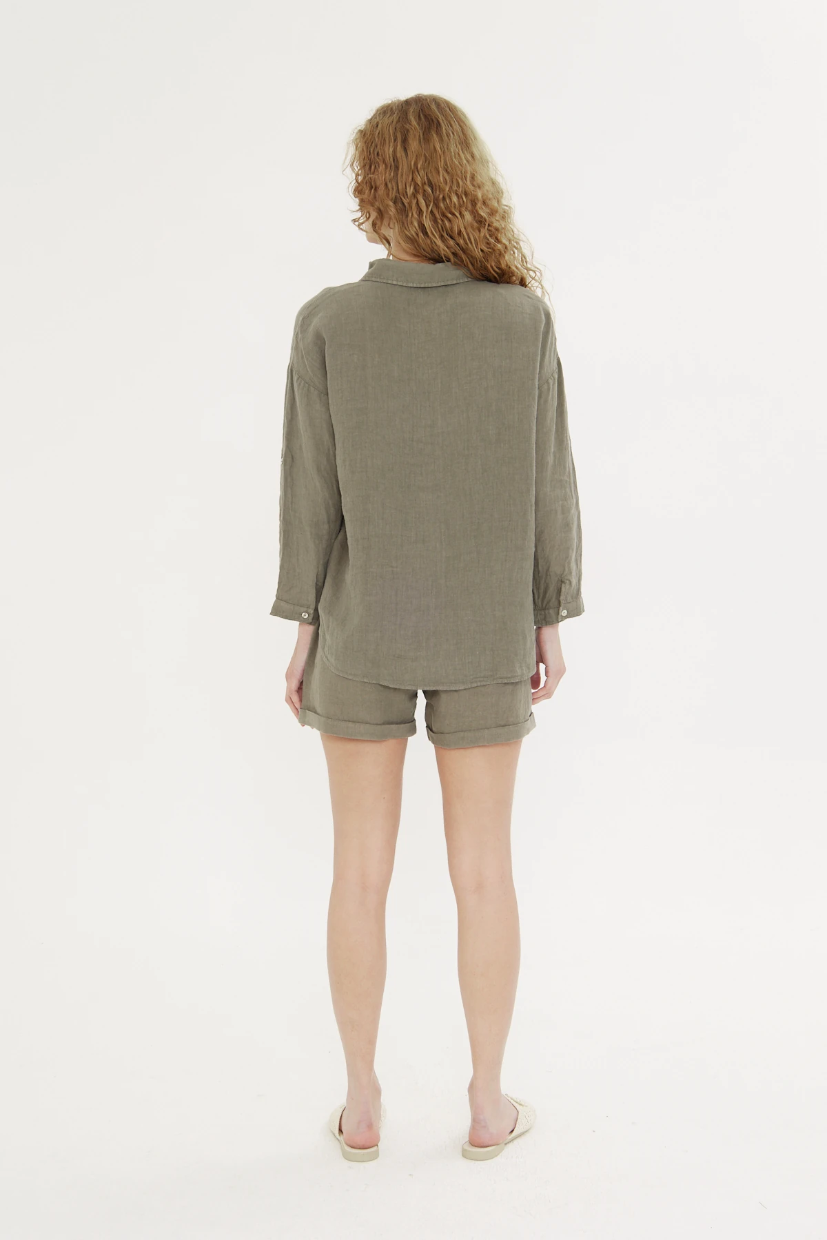 Kadn Keten Gömlek Haki