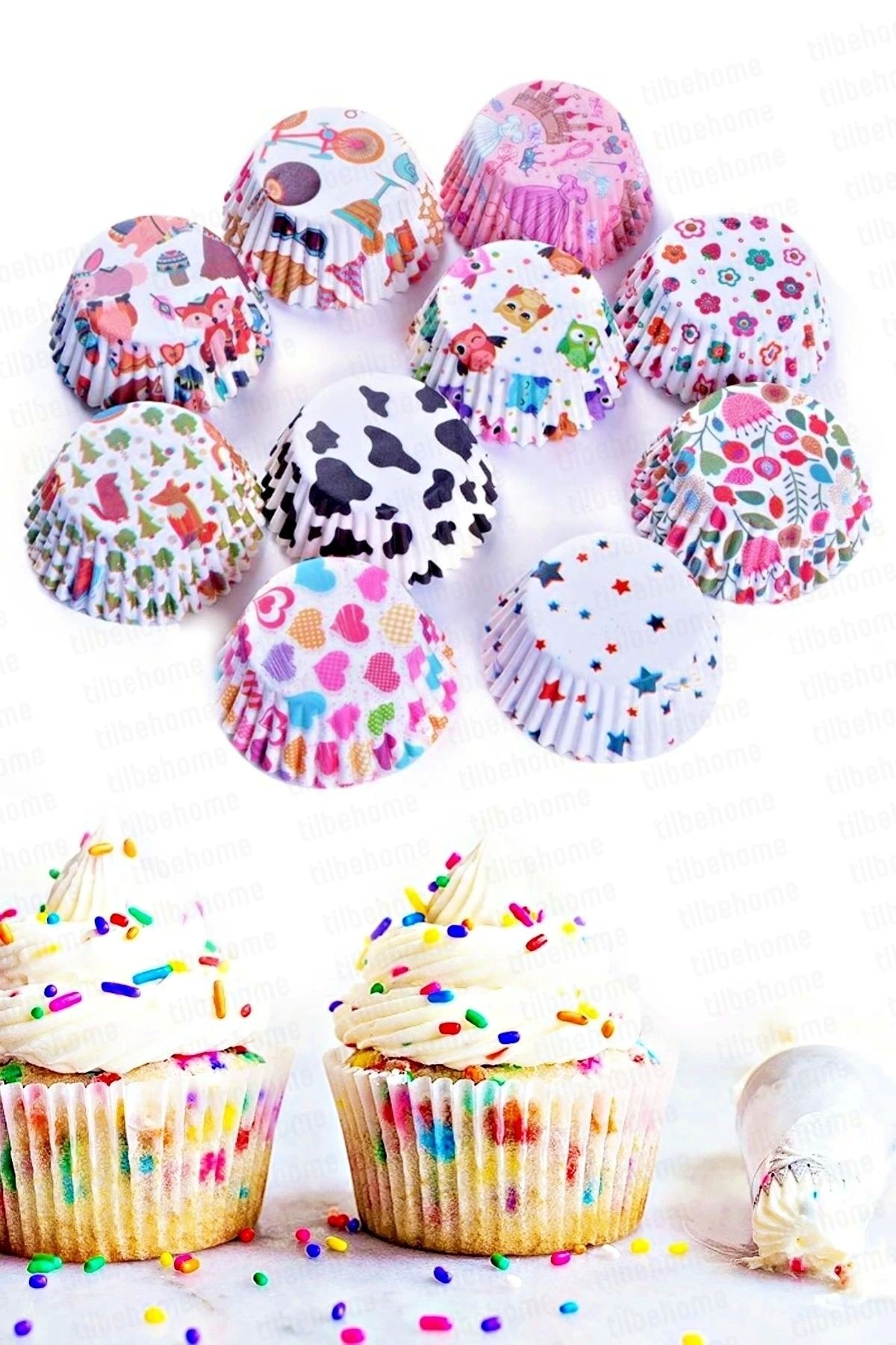 300lü Büyük Boy Muffin Kek Kapsülü Mini Muffin Kağıdı Cupcake Browni Kek Kalıbı Renkli Yapışmaz Set