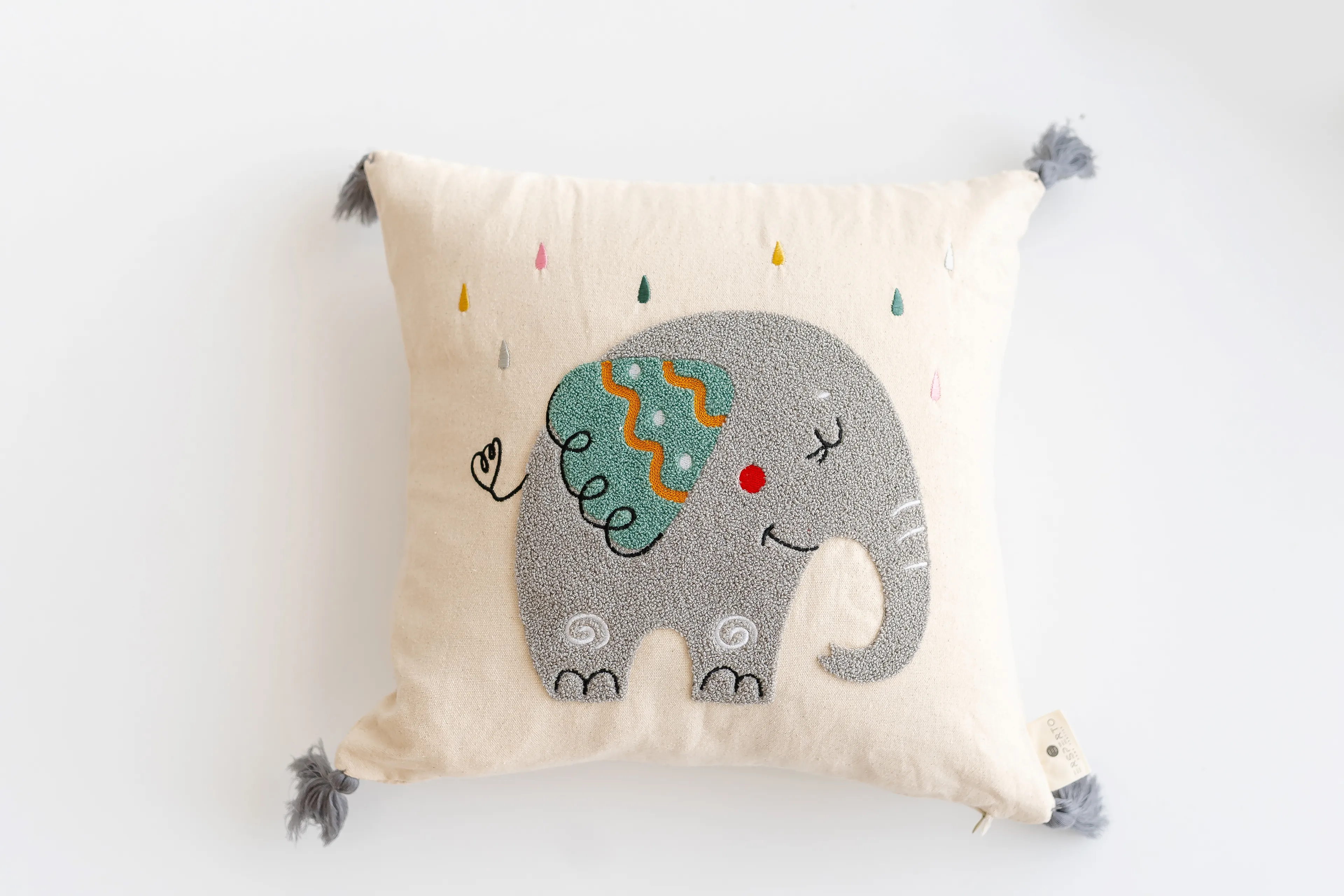 tinytrek El İşçiliği Fil Desen Punch Çocuk Kırlenti – Buldan Dokuması (43x43 cm)