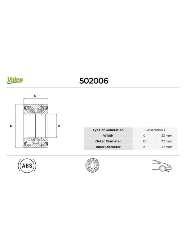 ON TEKER RULMANI P106 P206 P306 C2 C3 207 ABS LI (CORSA D ARKA TEKER) / (72x37x33) image