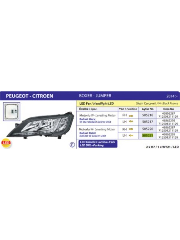 FAR SOL DUCATO BOXER JUMPER III 14> YM (LED) MOTORLU (BALLAST DAHIL) image
