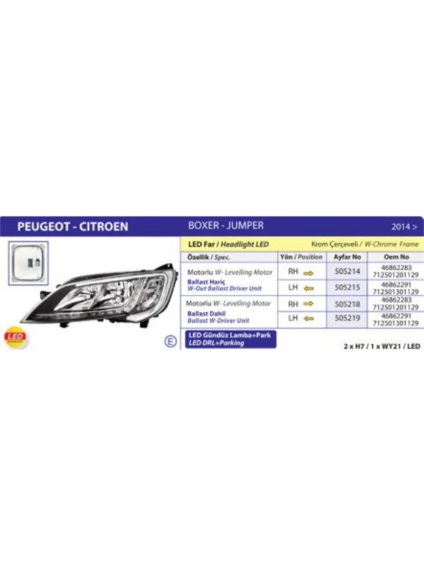 FAR SAG (LED) MOTORLU (BALLAST DAHIL) JUMPER III DUCATO III BOXER III 14> image