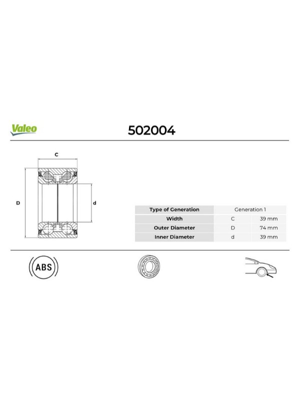 ON TEKER RULMANI CONNECT 1,8TDCI 02>13 (+ABS) ABSLI ASTRA F VECTRA B OLCU: (39 X 74 X 39) image