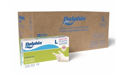 Dolphin Pudralı Lateks Muayene Eldiveni L Beden 100 Adet x 20 Paket - MDR - Koli